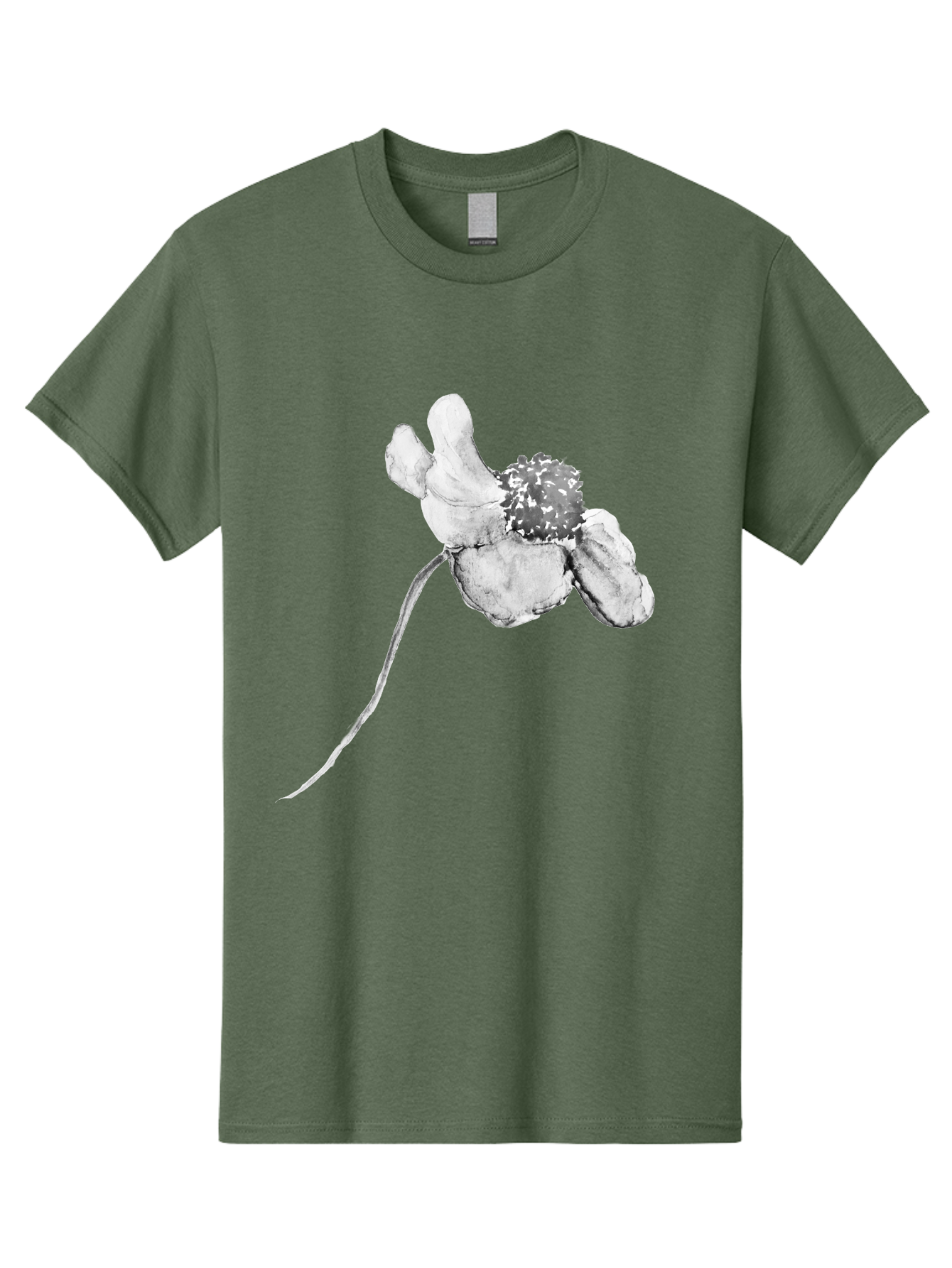 Hand-Drawn-Mouse Men'S Graphic Tee, 100% Cotton, Comfortable Casual Summer Wear, Machine Washable, White Flower, Minimalist Design, Simple Graphics, Digital Illustration, Flower Graphic, Elegant, Modern Art, Clean Lines, Abstract Flower Aac320