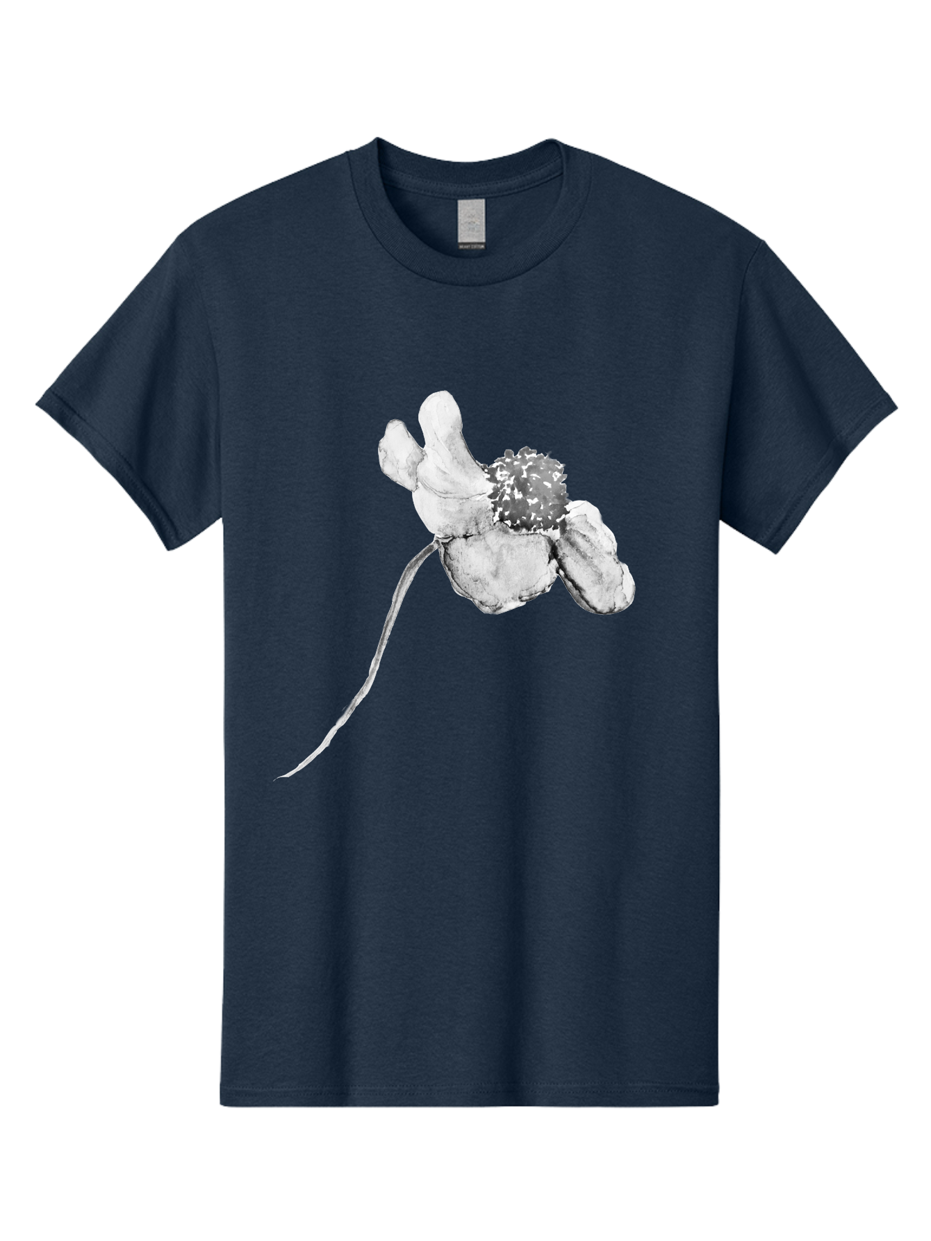 Hand-Drawn-Mouse Men'S Graphic Tee, 100% Cotton, Comfortable Casual Summer Wear, Machine Washable, White Flower, Minimalist Design, Simple Graphics, Digital Illustration, Flower Graphic, Elegant, Modern Art, Clean Lines, Abstract Flower Aac320