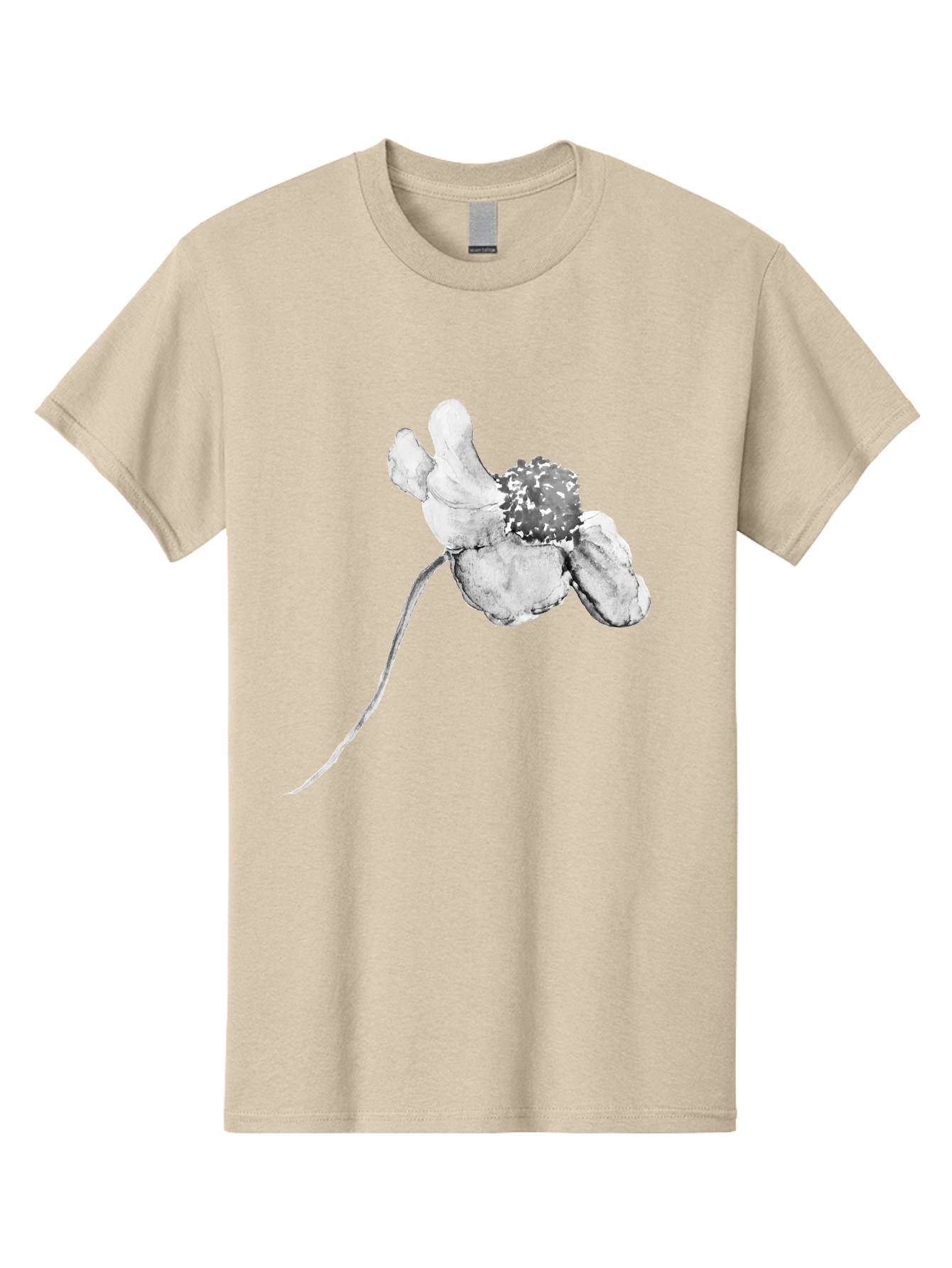 Hand-Drawn-Mouse Men'S Graphic Tee, 100% Cotton, Comfortable Casual Summer Wear, Machine Washable, White Flower, Minimalist Design, Simple Graphics, Digital Illustration, Flower Graphic, Elegant, Modern Art, Clean Lines, Abstract Flower Aac320