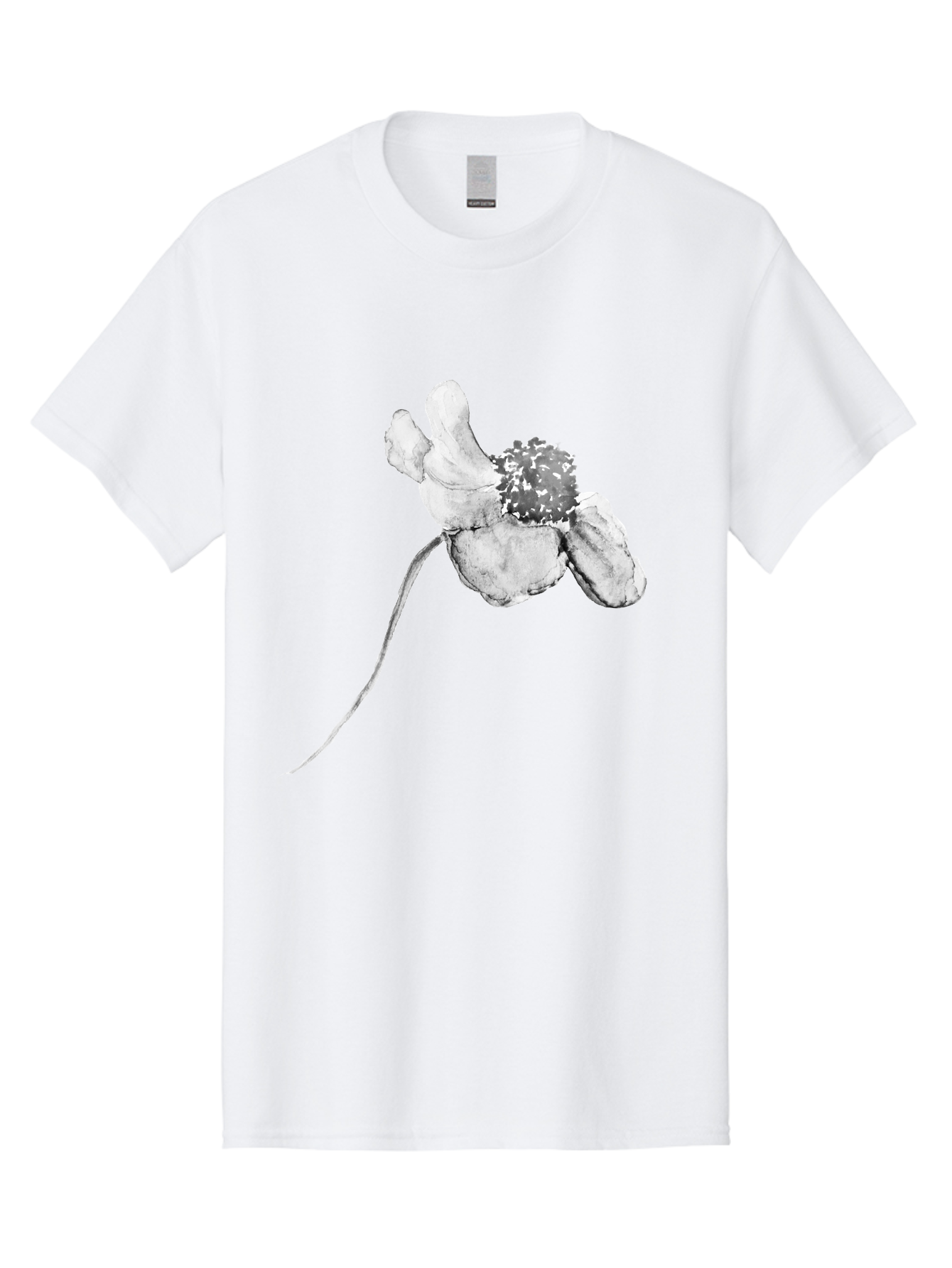 Hand-Drawn-Mouse Men'S Graphic Tee, 100% Cotton, Comfortable Casual Summer Wear, Machine Washable, White Flower, Minimalist Design, Simple Graphics, Digital Illustration, Flower Graphic, Elegant, Modern Art, Clean Lines, Abstract Flower Aac320