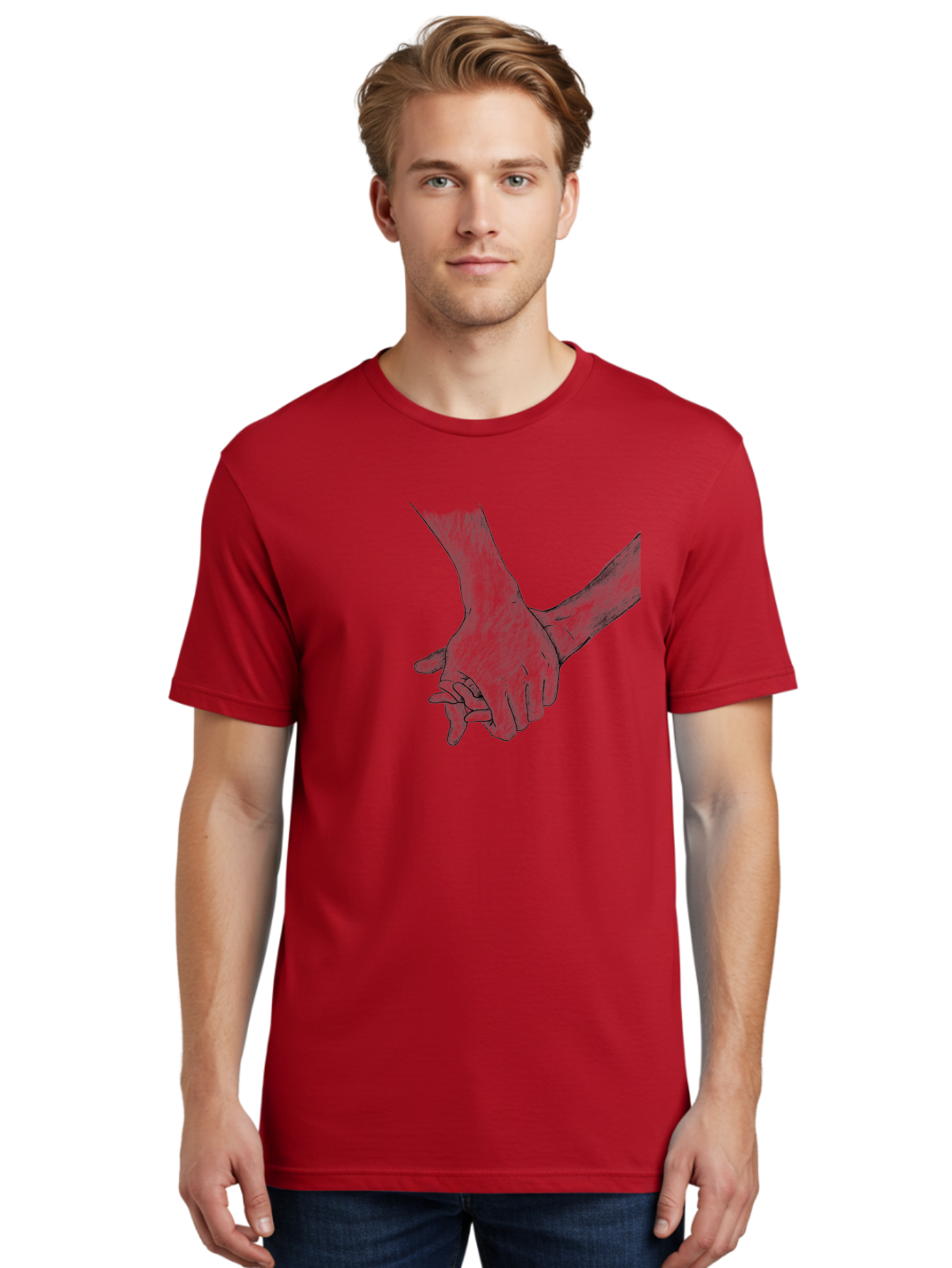 Hands-Holding Men'S Graphic Tee, 100% Cotton, Comfortable Casual Summer Wear, Machine Washable, Hands Holding, Help And Support, Holding Hands, Love And Care, Unity, Togetherness, Connection, Friendship Aac325