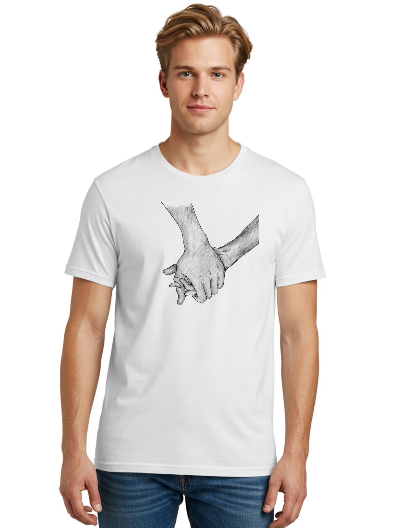 Hands-Holding Men'S Graphic Tee, 100% Cotton, Comfortable Casual Summer Wear, Machine Washable, Hands Holding, Help And Support, Holding Hands, Love And Care, Unity, Togetherness, Connection, Friendship Aac325