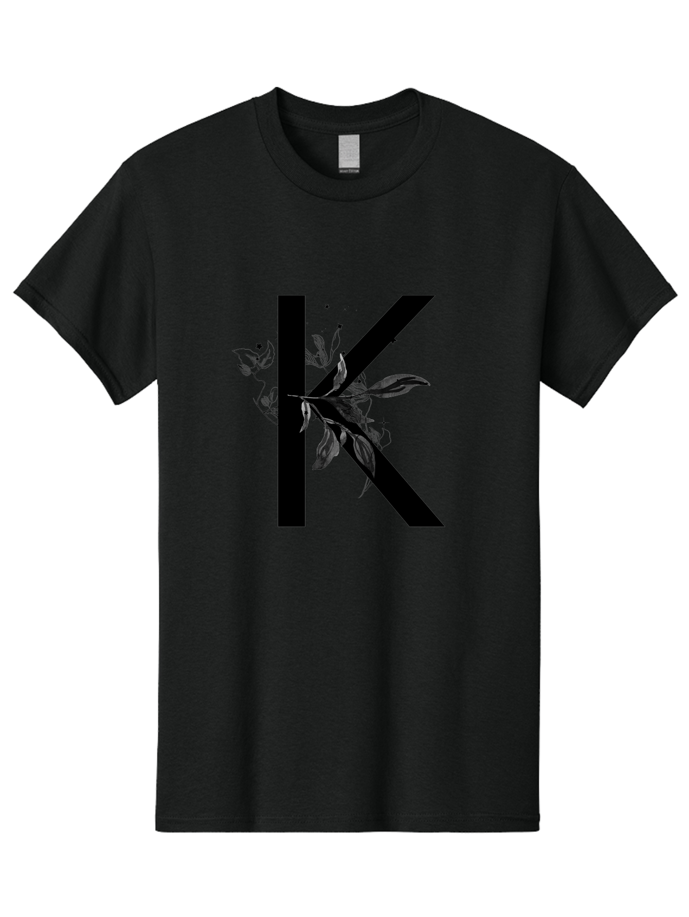 K Men'S Graphic Tee, 100% Cotton, Comfortable Casual Summer Wear, Machine Washable, Floral Letter K, Black Lettering, Leafy Design, Botanical Elements, Elegant Typography, Decorative Alphabet, Modern Floral Aac329