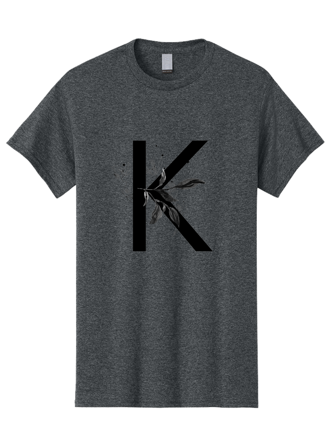 K Men'S Graphic Tee, 100% Cotton, Comfortable Casual Summer Wear, Machine Washable, Floral Letter K, Black Lettering, Leafy Design, Botanical Elements, Elegant Typography, Decorative Alphabet, Modern Floral Aac329