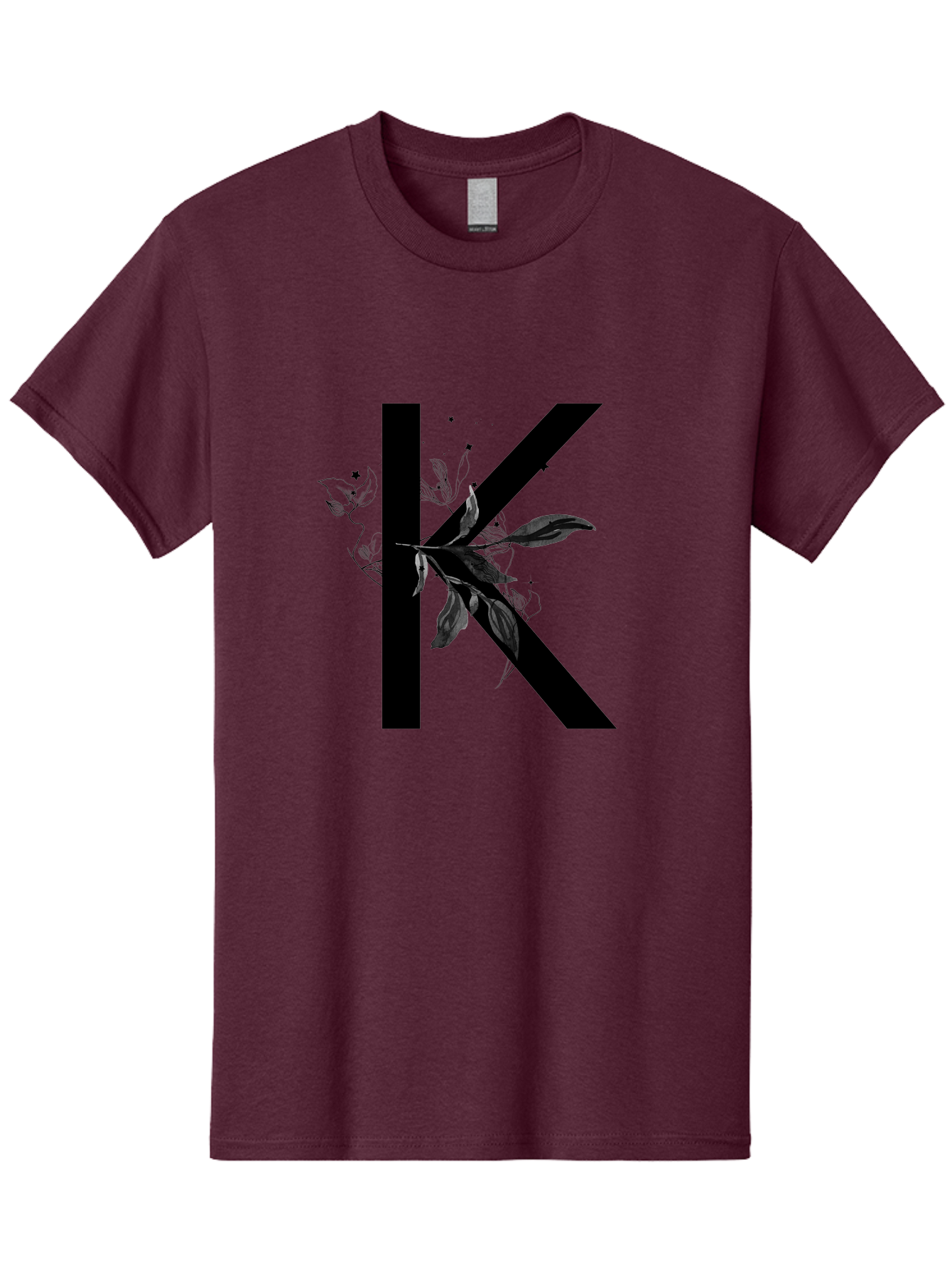 K Men'S Graphic Tee, 100% Cotton, Comfortable Casual Summer Wear, Machine Washable, Floral Letter K, Black Lettering, Leafy Design, Botanical Elements, Elegant Typography, Decorative Alphabet, Modern Floral Aac329