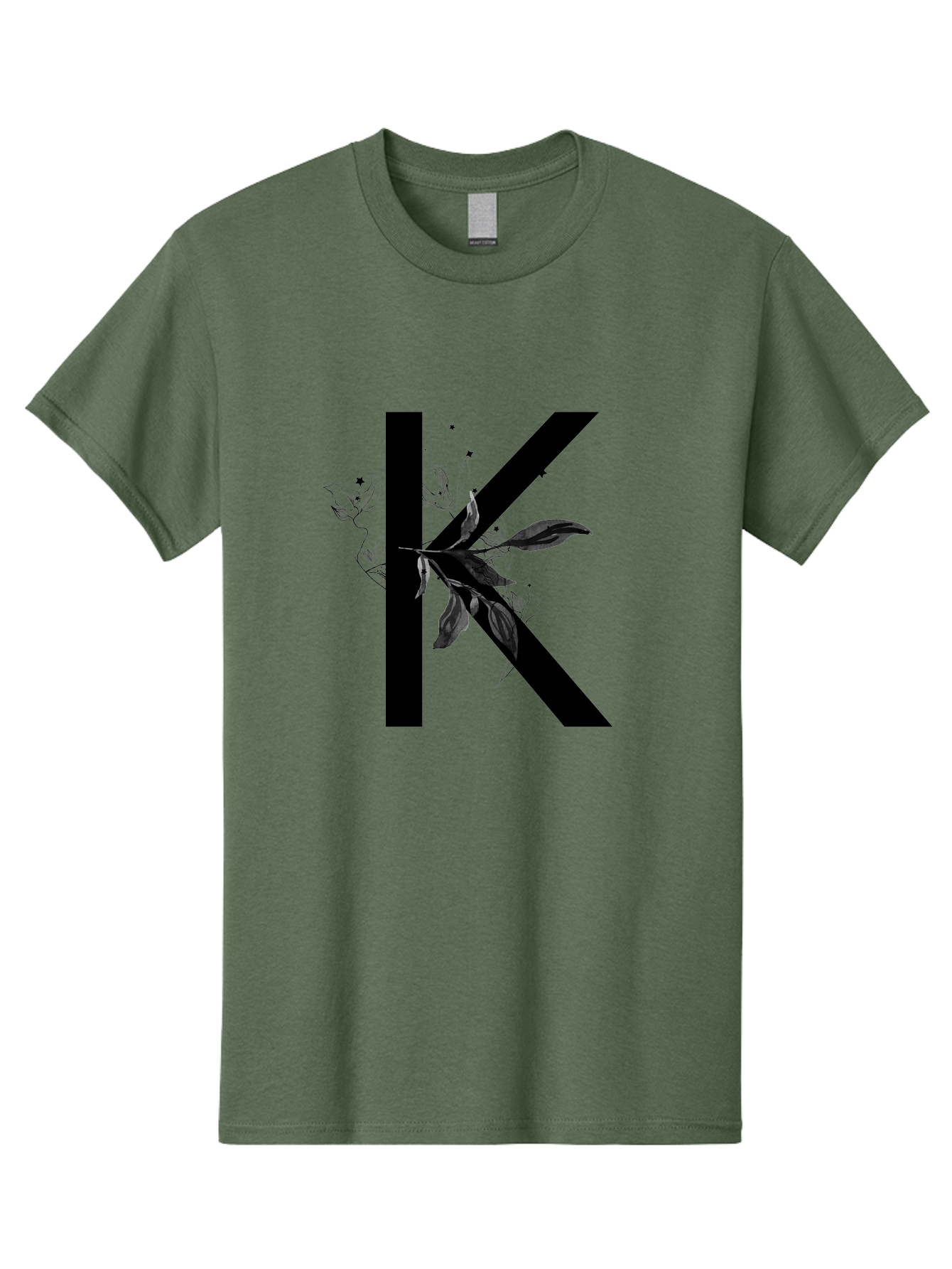 K Men'S Graphic Tee, 100% Cotton, Comfortable Casual Summer Wear, Machine Washable, Floral Letter K, Black Lettering, Leafy Design, Botanical Elements, Elegant Typography, Decorative Alphabet, Modern Floral Aac329