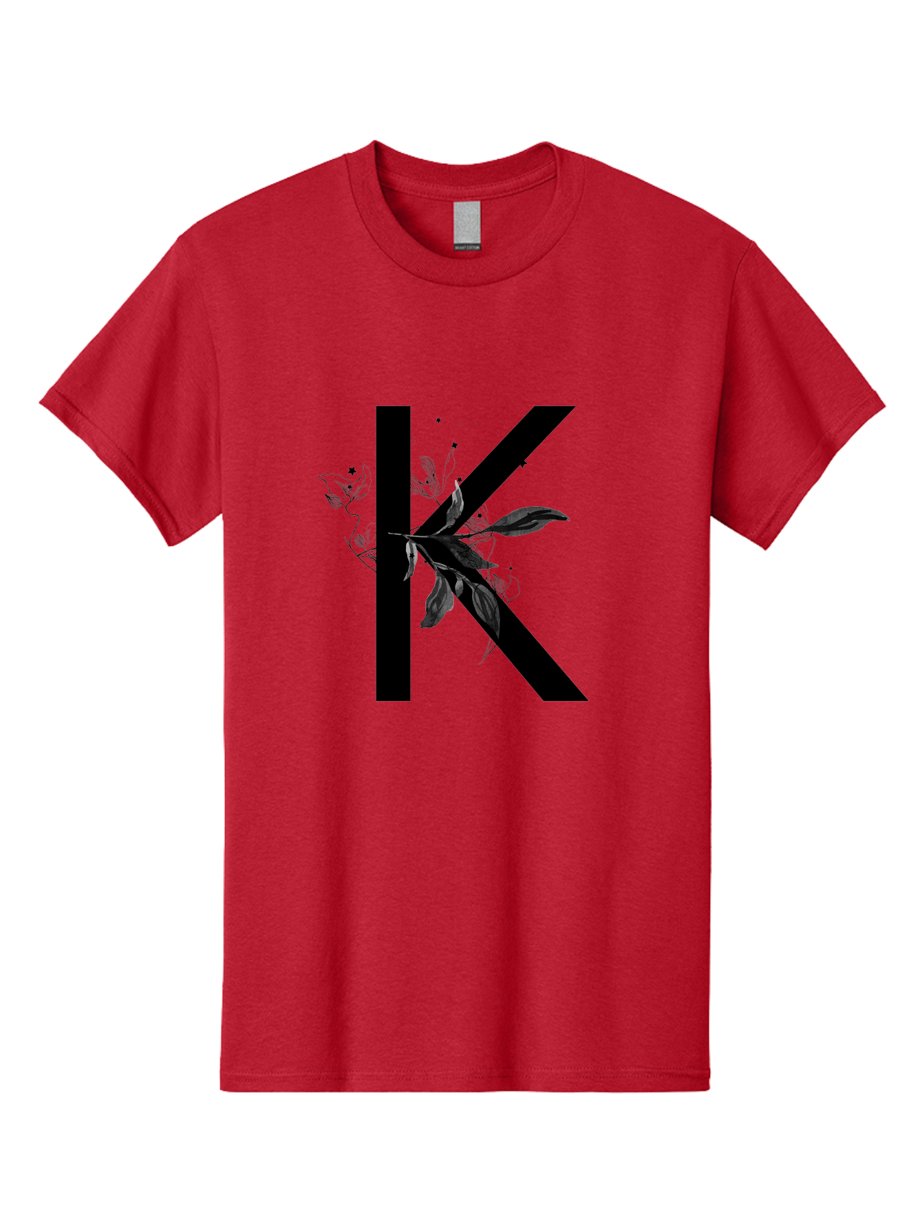 K Men'S Graphic Tee, 100% Cotton, Comfortable Casual Summer Wear, Machine Washable, Floral Letter K, Black Lettering, Leafy Design, Botanical Elements, Elegant Typography, Decorative Alphabet, Modern Floral Aac329