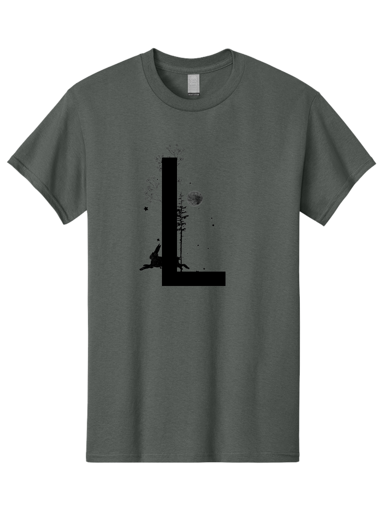 L Men'S Graphic Tee, 100% Cotton, Comfortable Casual Summer Wear, Machine Washable, Silhouette Of Letter L, Mystical Atmosphere, Nighttime Scenery, Full Moon, Stars, Flowers, Abstract Art, Dreamy Landscape, Magical Realism Aac330