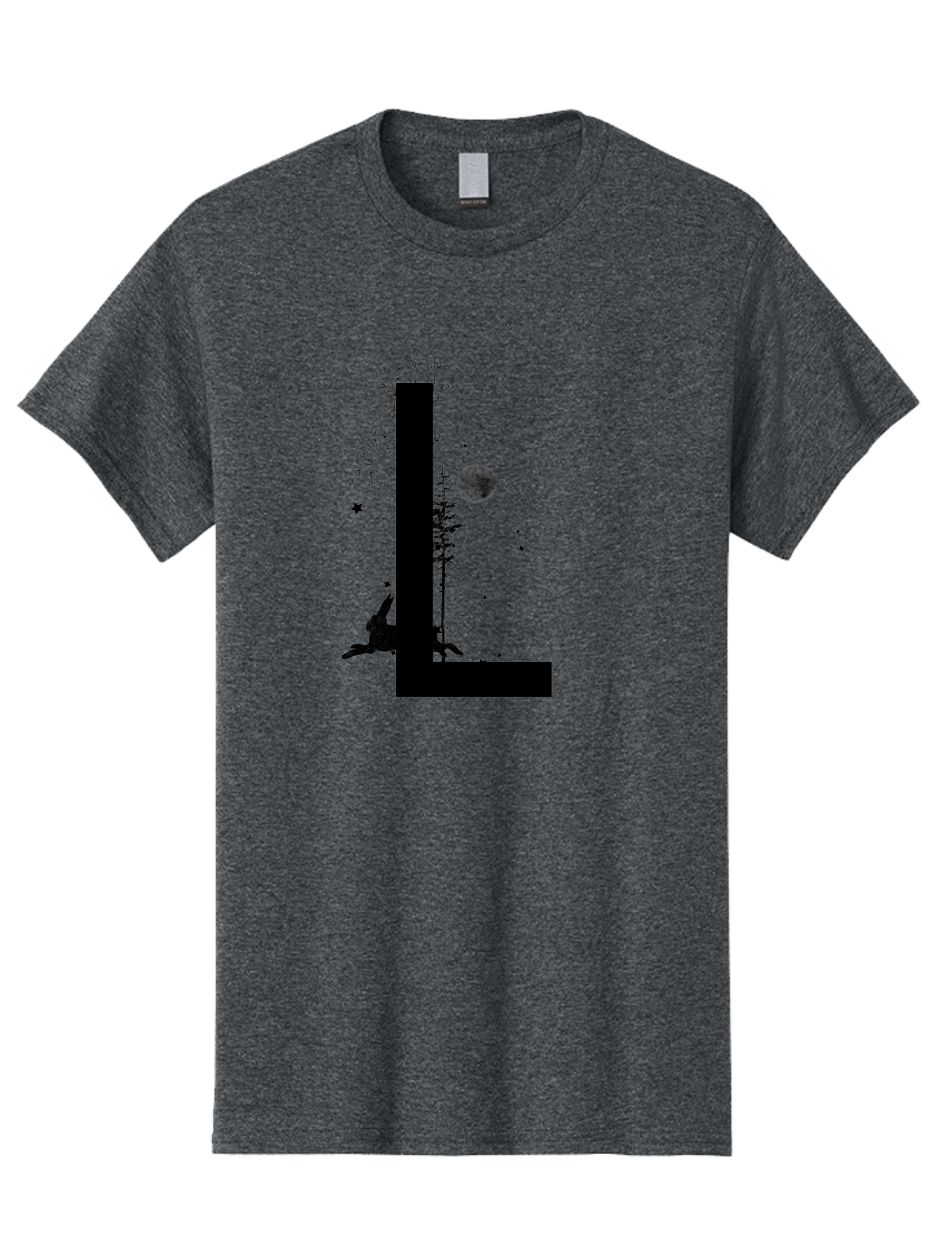 L Men'S Graphic Tee, 100% Cotton, Comfortable Casual Summer Wear, Machine Washable, Silhouette Of Letter L, Mystical Atmosphere, Nighttime Scenery, Full Moon, Stars, Flowers, Abstract Art, Dreamy Landscape, Magical Realism Aac330