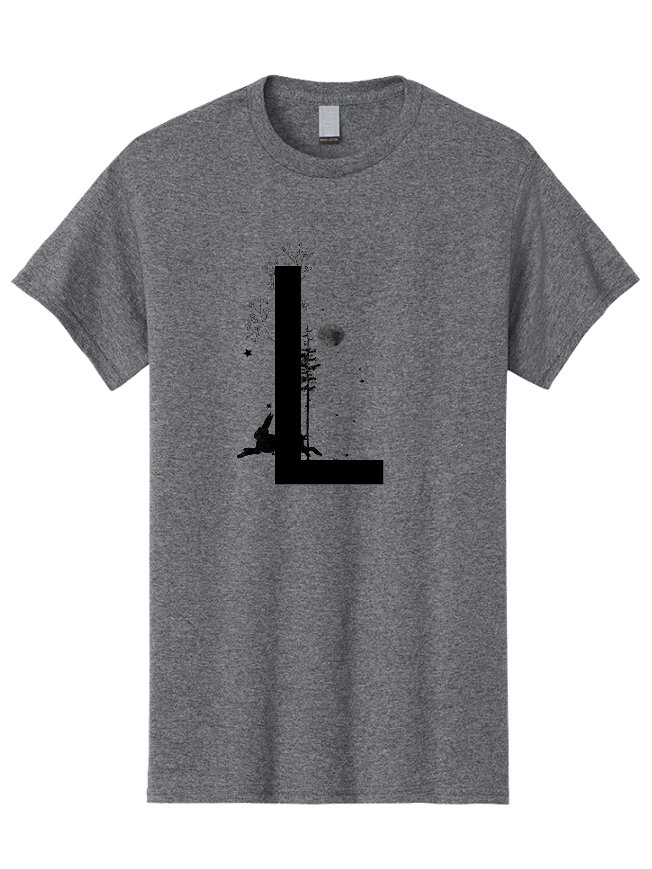 L Men'S Graphic Tee, 100% Cotton, Comfortable Casual Summer Wear, Machine Washable, Silhouette Of Letter L, Mystical Atmosphere, Nighttime Scenery, Full Moon, Stars, Flowers, Abstract Art, Dreamy Landscape, Magical Realism Aac330