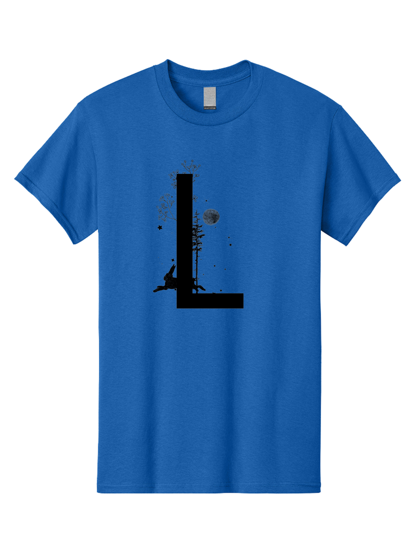 L Men'S Graphic Tee, 100% Cotton, Comfortable Casual Summer Wear, Machine Washable, Silhouette Of Letter L, Mystical Atmosphere, Nighttime Scenery, Full Moon, Stars, Flowers, Abstract Art, Dreamy Landscape, Magical Realism Aac330
