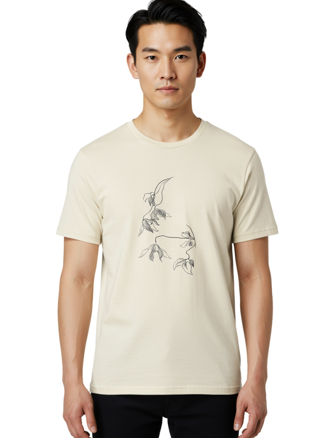 Leaves-1 Men'S Graphic Tee, 100% Cotton, Comfortable Casual Summer Wear, Machine Washable, Sketchy Vines, Delicate Leaves, Minimalist Art, Flowing Stems, Simple Lines, Botanical Illustration, Natural Elegance Aac331