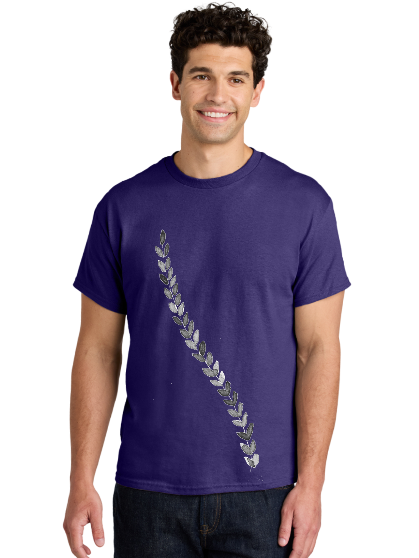 Leaves Men'S Graphic Tee, 100% Cotton, Comfortable Casual Summer Wear, Machine Washable, Laurel Wreath, Leafy Garland, Purple Leaves, Digital Illustration, Graphic Design, Symbol Of Honor, Award Decoration, Vintage Style Aac332