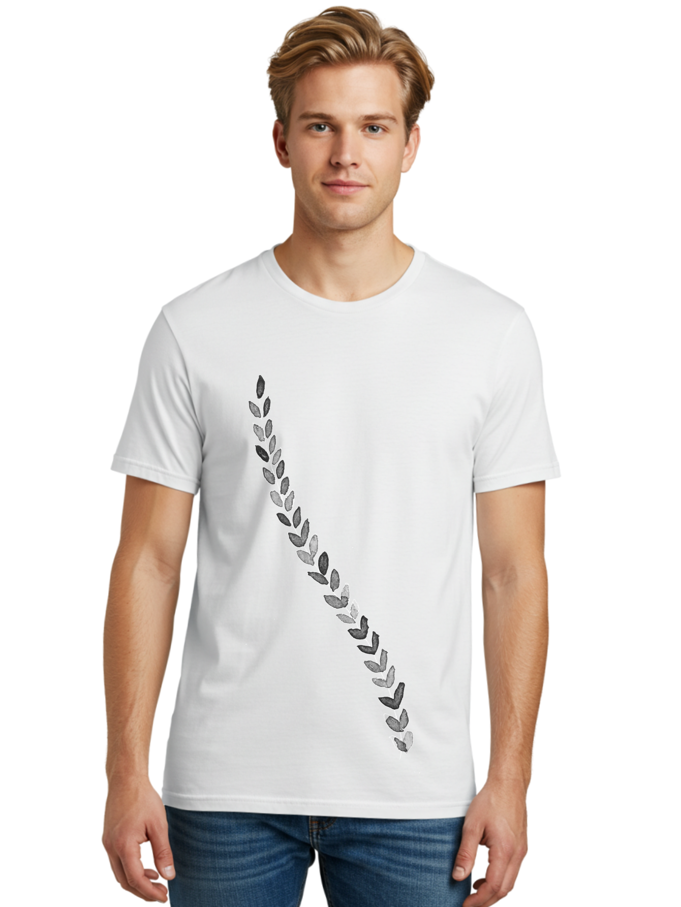 Leaves Men'S Graphic Tee, 100% Cotton, Comfortable Casual Summer Wear, Machine Washable, Laurel Wreath, Leafy Garland, Purple Leaves, Digital Illustration, Graphic Design, Symbol Of Honor, Award Decoration, Vintage Style Aac332