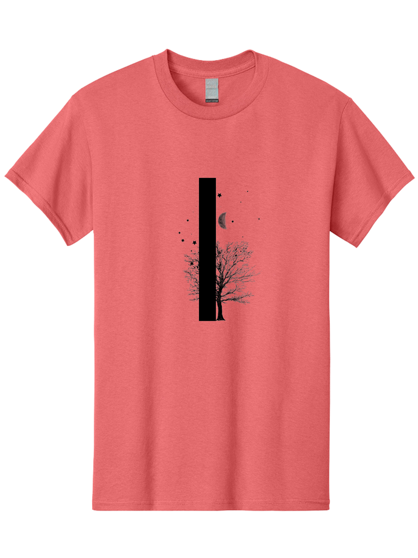 Letter-I Men'S Graphic Tee, 100% Cotton, Comfortable Casual Summer Wear, Machine Washable, Letter I, Tree Silhouette, Moon And Stars, Night Sky, Celestial Design, Typography, Minimalist Art, Simple Shapes, Bold Graphics, Abstract Illustration Aac334