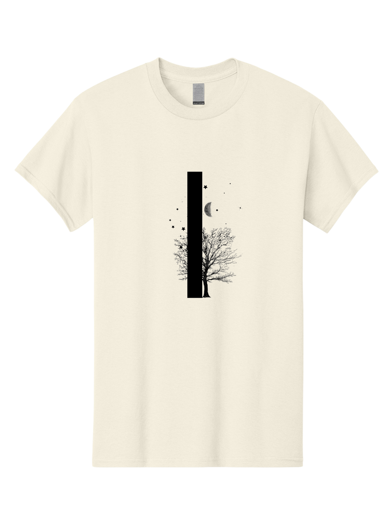 Letter-I Men'S Graphic Tee, 100% Cotton, Comfortable Casual Summer Wear, Machine Washable, Letter I, Tree Silhouette, Moon And Stars, Night Sky, Celestial Design, Typography, Minimalist Art, Simple Shapes, Bold Graphics, Abstract Illustration Aac334