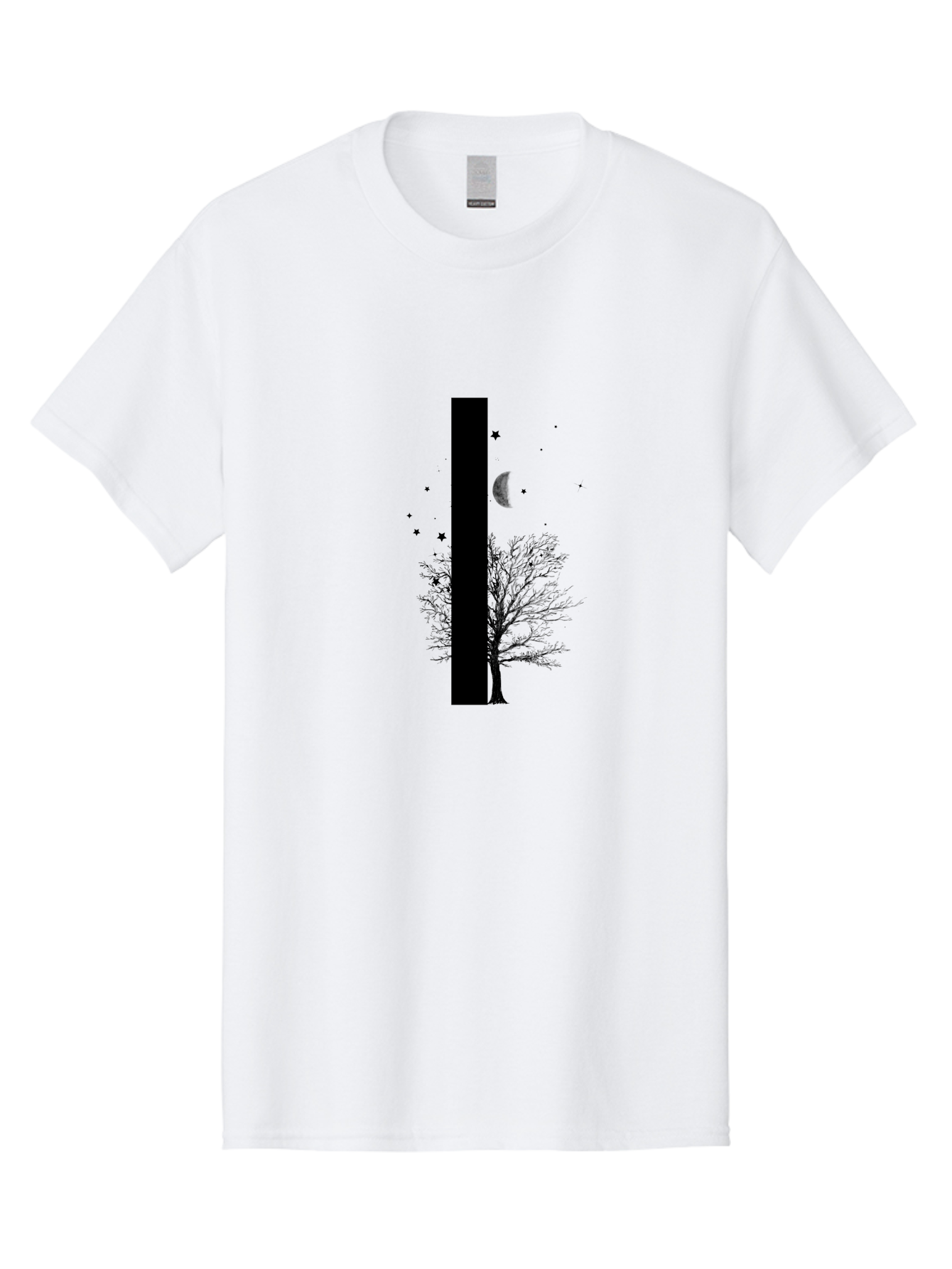 Letter-I Men'S Graphic Tee, 100% Cotton, Comfortable Casual Summer Wear, Machine Washable, Letter I, Tree Silhouette, Moon And Stars, Night Sky, Celestial Design, Typography, Minimalist Art, Simple Shapes, Bold Graphics, Abstract Illustration Aac334
