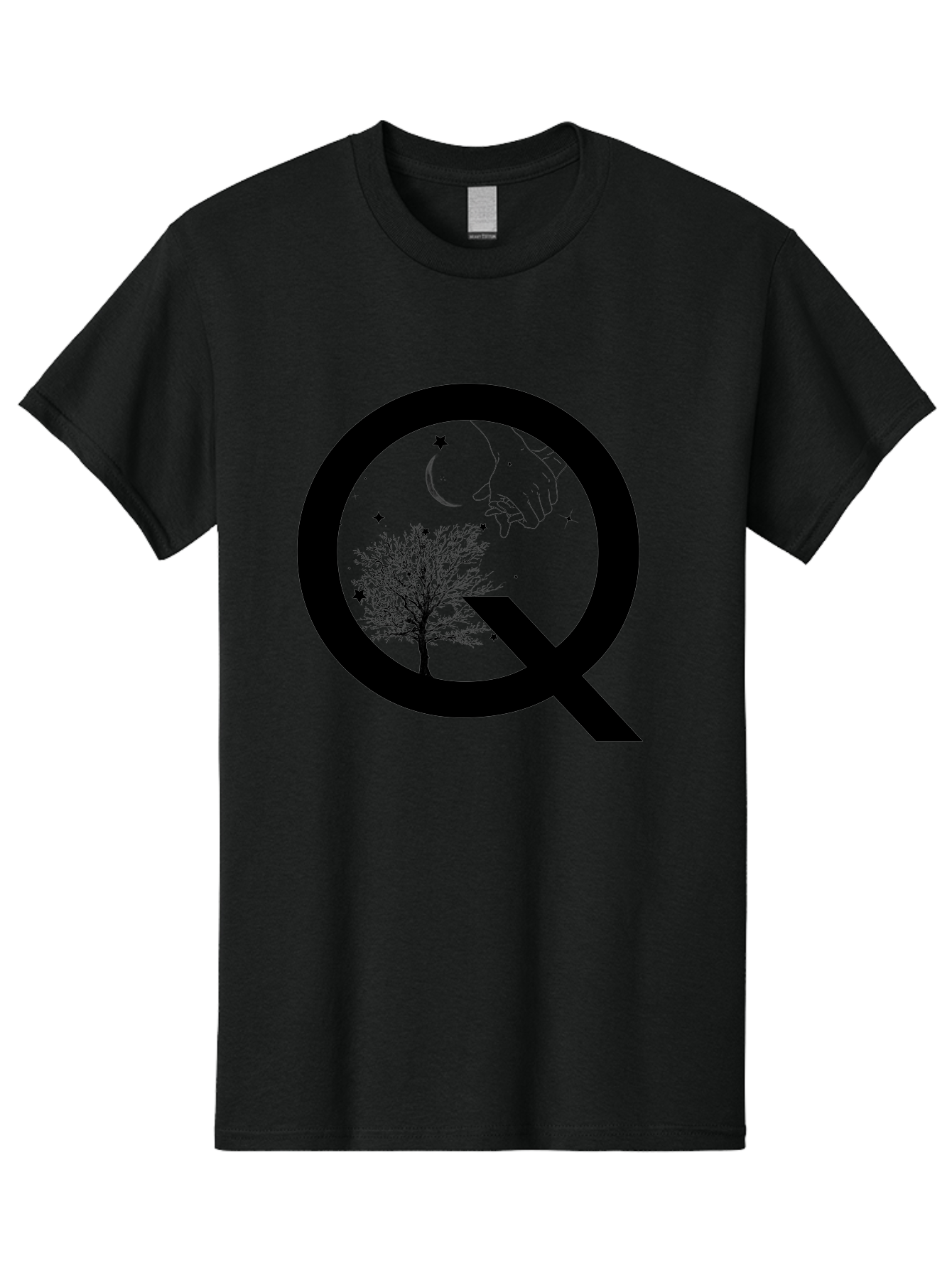 Magnifying-Glass Men'S Graphic Tee, 100% Cotton, Comfortable Casual Summer Wear, Machine Washable, Magnifying Glass, Hand Holding, Tree Silhouette, Crescent Moon And Stars, Astrology, Mysticism, Celestial Body, Botanical Elements Aac336