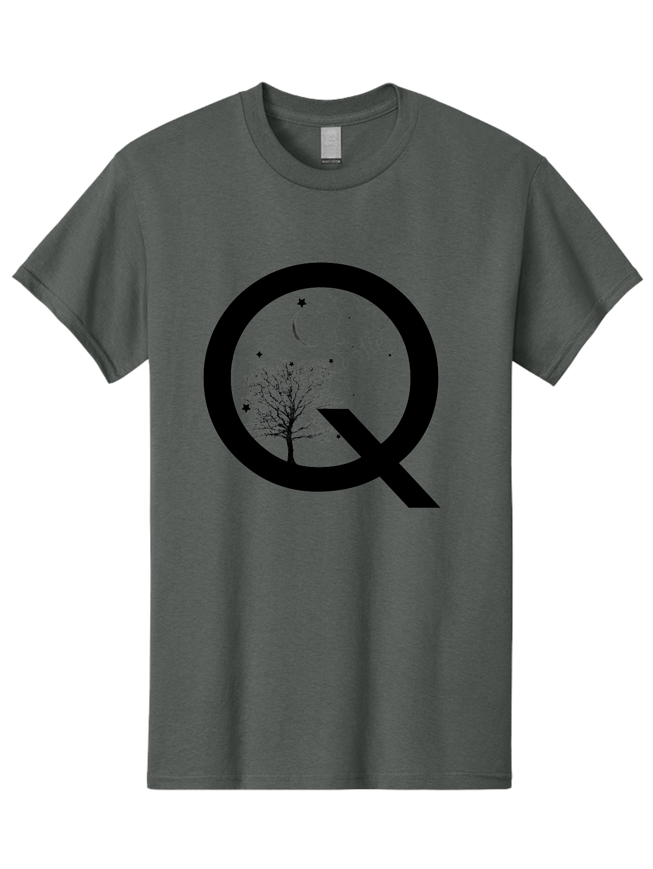 Magnifying-Glass Men'S Graphic Tee, 100% Cotton, Comfortable Casual Summer Wear, Machine Washable, Magnifying Glass, Hand Holding, Tree Silhouette, Crescent Moon And Stars, Astrology, Mysticism, Celestial Body, Botanical Elements Aac336