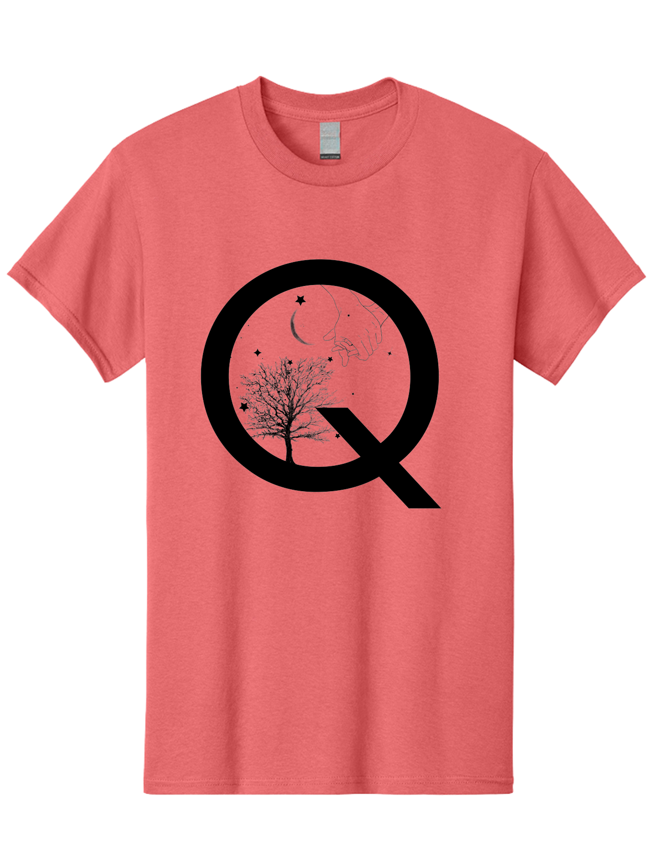 Magnifying-Glass Men'S Graphic Tee, 100% Cotton, Comfortable Casual Summer Wear, Machine Washable, Magnifying Glass, Hand Holding, Tree Silhouette, Crescent Moon And Stars, Astrology, Mysticism, Celestial Body, Botanical Elements Aac336