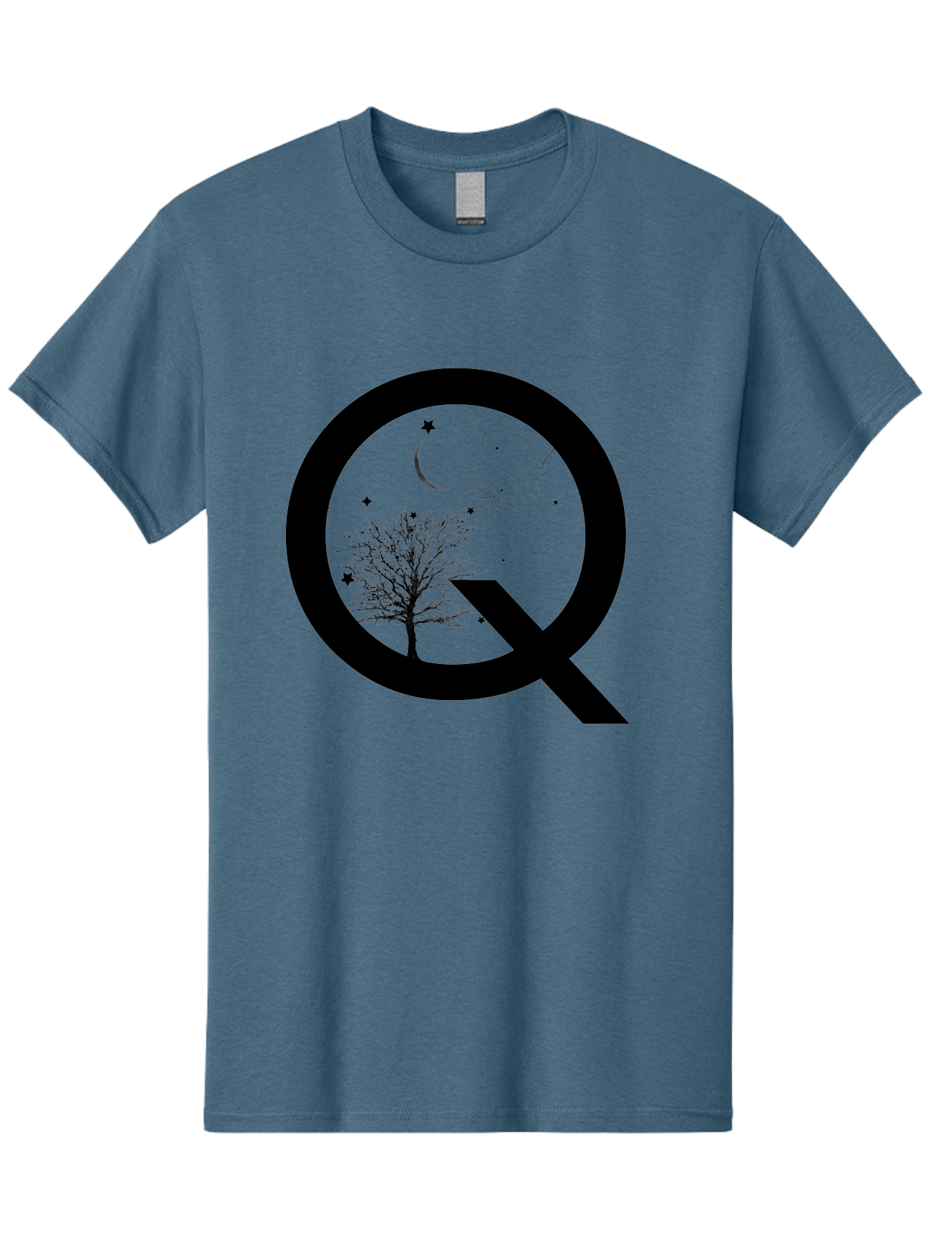 Magnifying-Glass Men'S Graphic Tee, 100% Cotton, Comfortable Casual Summer Wear, Machine Washable, Magnifying Glass, Hand Holding, Tree Silhouette, Crescent Moon And Stars, Astrology, Mysticism, Celestial Body, Botanical Elements Aac336