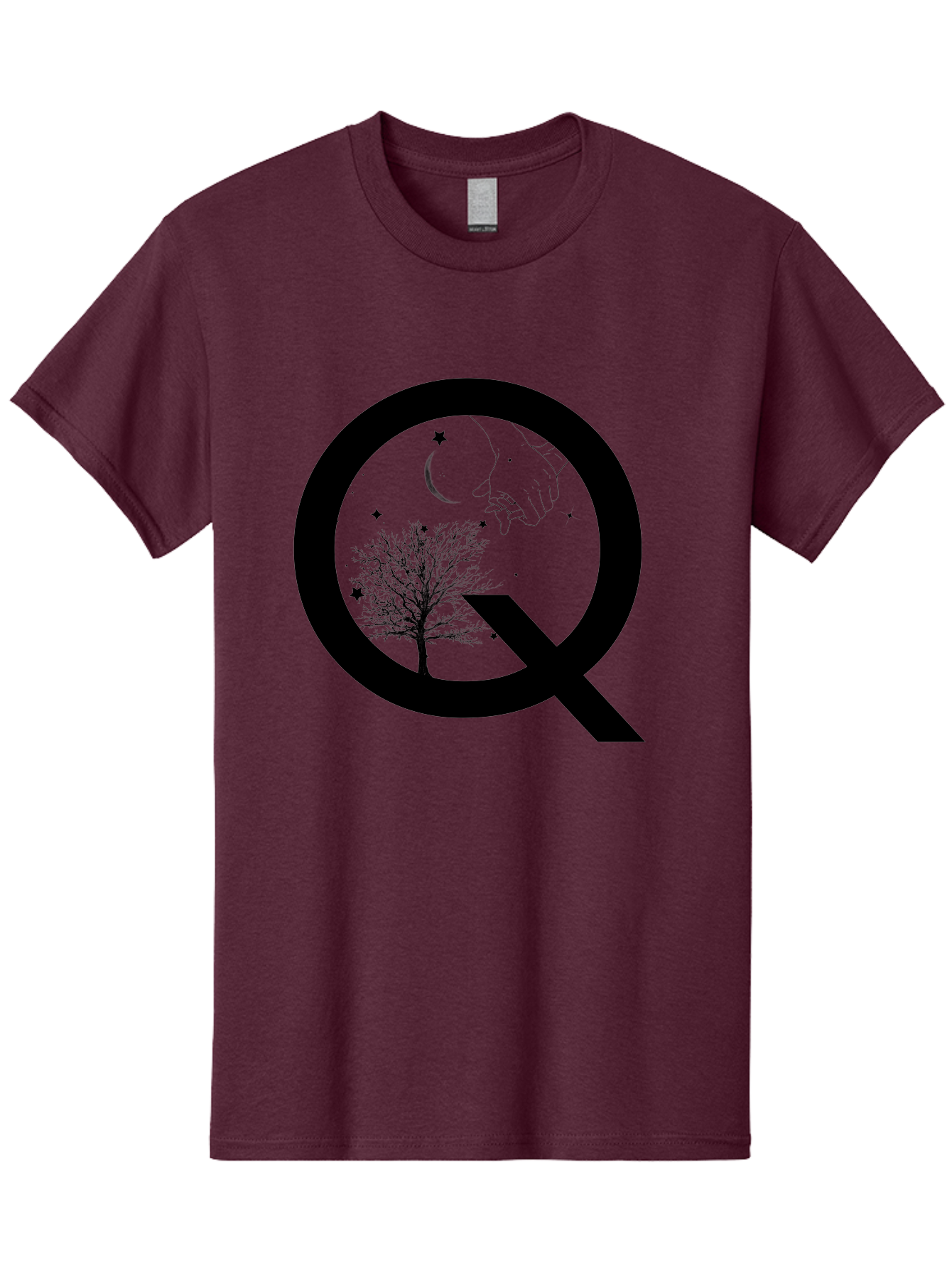 Magnifying-Glass Men'S Graphic Tee, 100% Cotton, Comfortable Casual Summer Wear, Machine Washable, Magnifying Glass, Hand Holding, Tree Silhouette, Crescent Moon And Stars, Astrology, Mysticism, Celestial Body, Botanical Elements Aac336