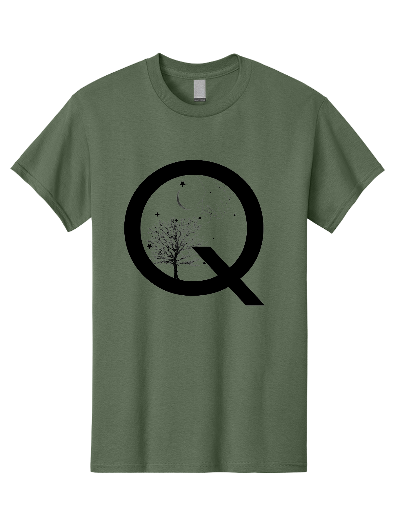 Magnifying-Glass Men'S Graphic Tee, 100% Cotton, Comfortable Casual Summer Wear, Machine Washable, Magnifying Glass, Hand Holding, Tree Silhouette, Crescent Moon And Stars, Astrology, Mysticism, Celestial Body, Botanical Elements Aac336