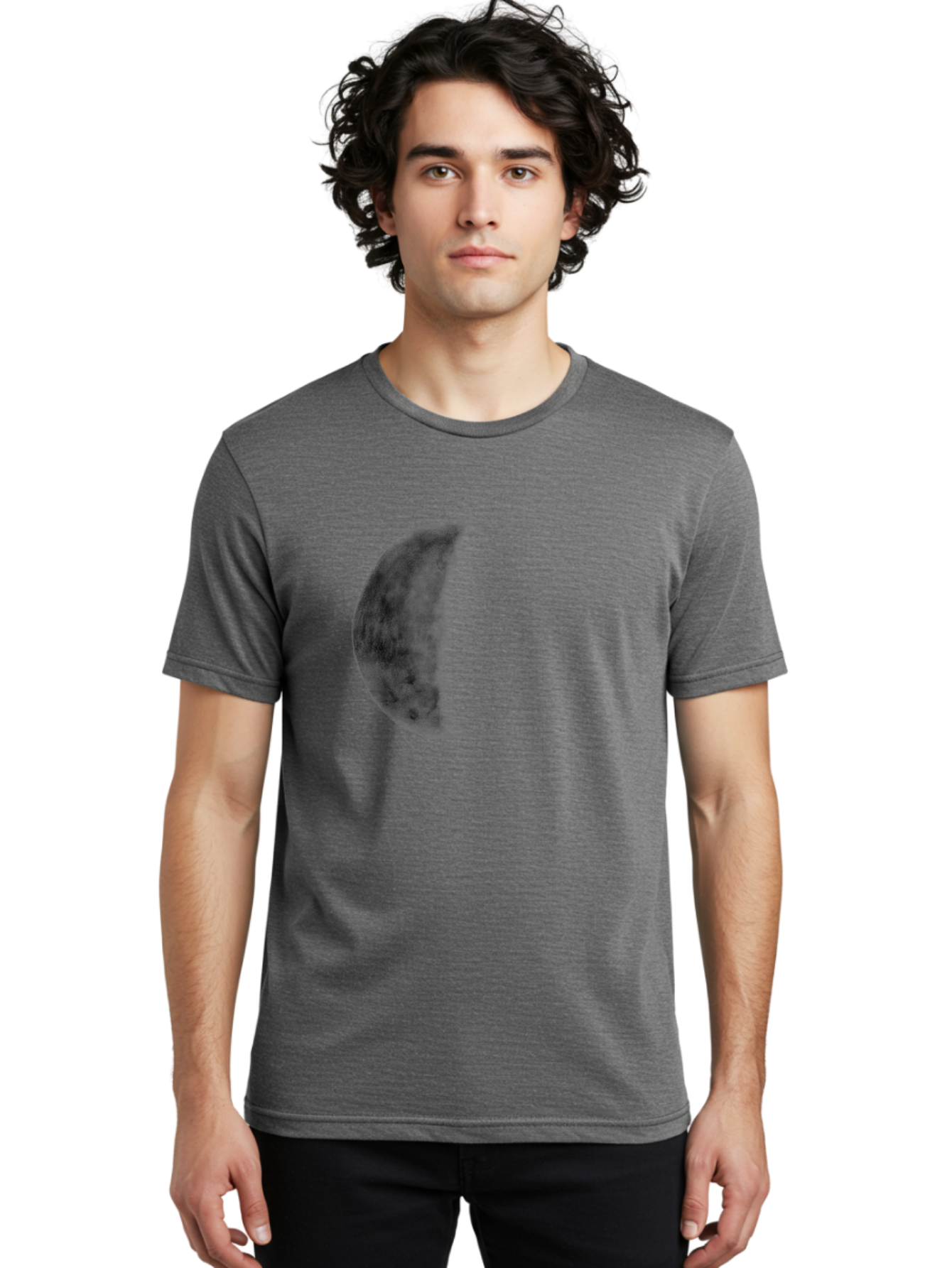 Moon Men'S Graphic Tee, 100% Cotton, Comfortable Casual Summer Wear, Machine Washable, Moon Phase, Lunar Cycle, Half Moon, Moon Surface, Dark Craters, Lunar Texture, Celestial Body, Space Imagery, Astronomy Aac337