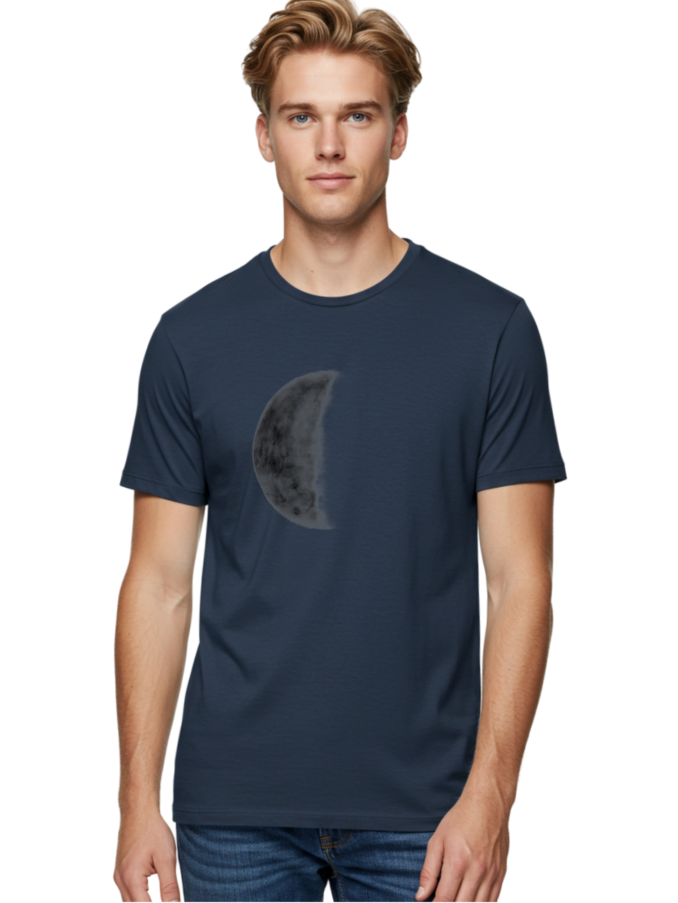 Moon Men'S Graphic Tee, 100% Cotton, Comfortable Casual Summer Wear, Machine Washable, Moon Phase, Lunar Cycle, Half Moon, Moon Surface, Dark Craters, Lunar Texture, Celestial Body, Space Imagery, Astronomy Aac337