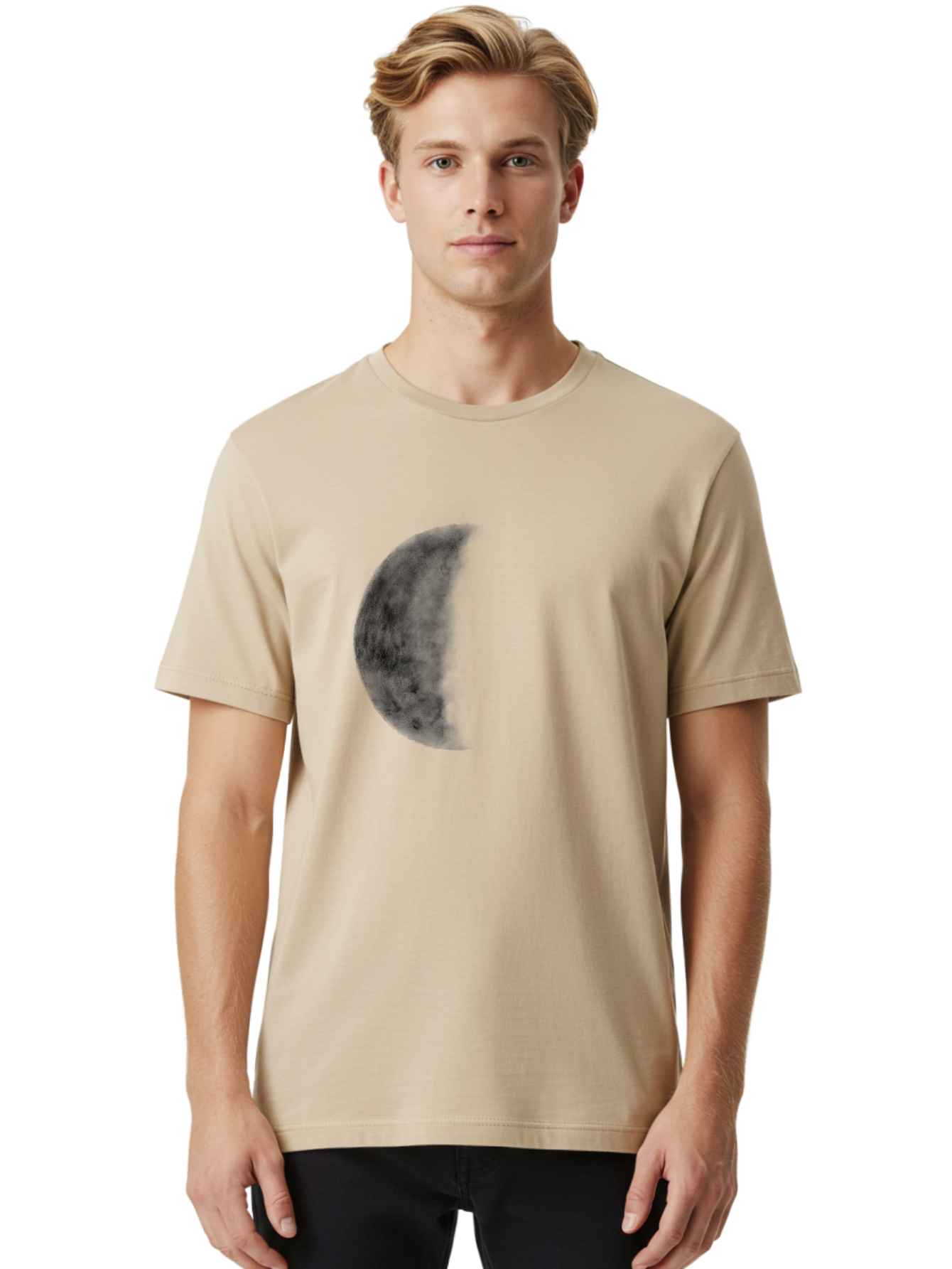 Moon Men'S Graphic Tee, 100% Cotton, Comfortable Casual Summer Wear, Machine Washable, Moon Phase, Lunar Cycle, Half Moon, Moon Surface, Dark Craters, Lunar Texture, Celestial Body, Space Imagery, Astronomy Aac337