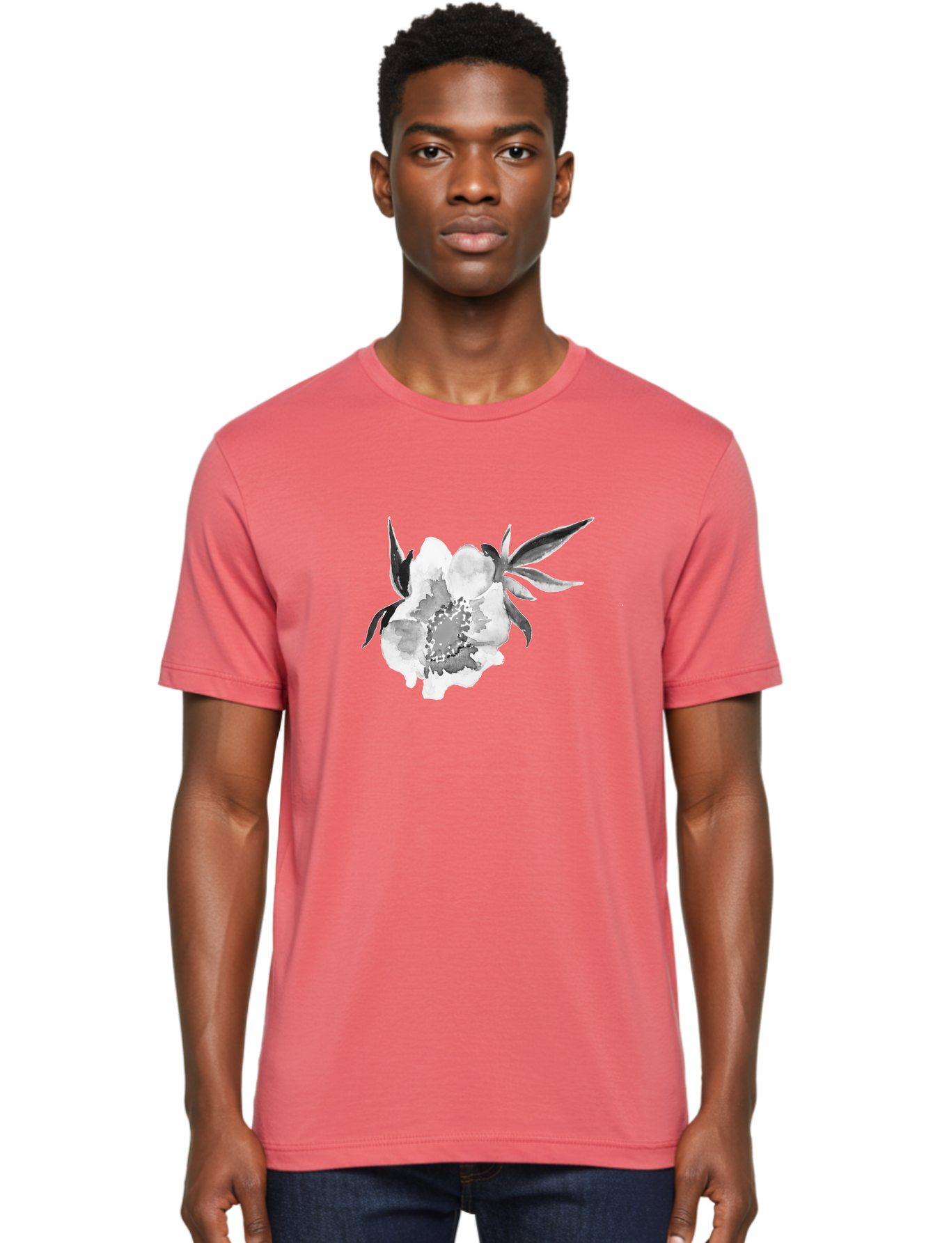 Peony-Flower Men'S Graphic Tee, 100% Cotton, Comfortable Casual Summer Wear, Machine Washable, Black And White Peony, Watercolor Painting, Flower Illustration, Artistic Design, Botanical Art, Grayscale Flowers, Delicate Petals, Floral Pattern Aac343
