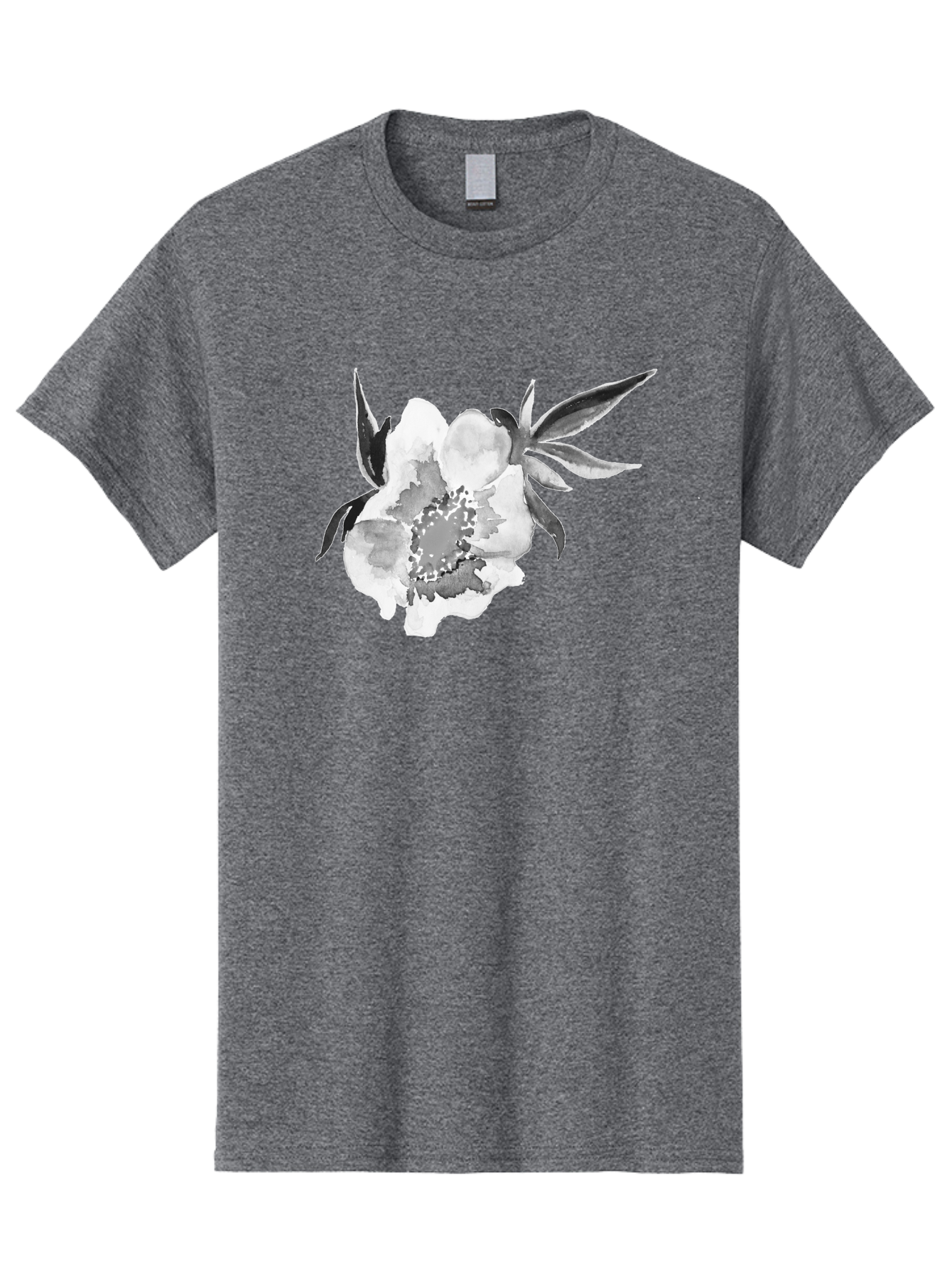 Peony-Flower Men'S Graphic Tee, 100% Cotton, Comfortable Casual Summer Wear, Machine Washable, Black And White Peony, Watercolor Painting, Flower Illustration, Artistic Design, Botanical Art, Grayscale Flowers, Delicate Petals, Floral Pattern Aac343