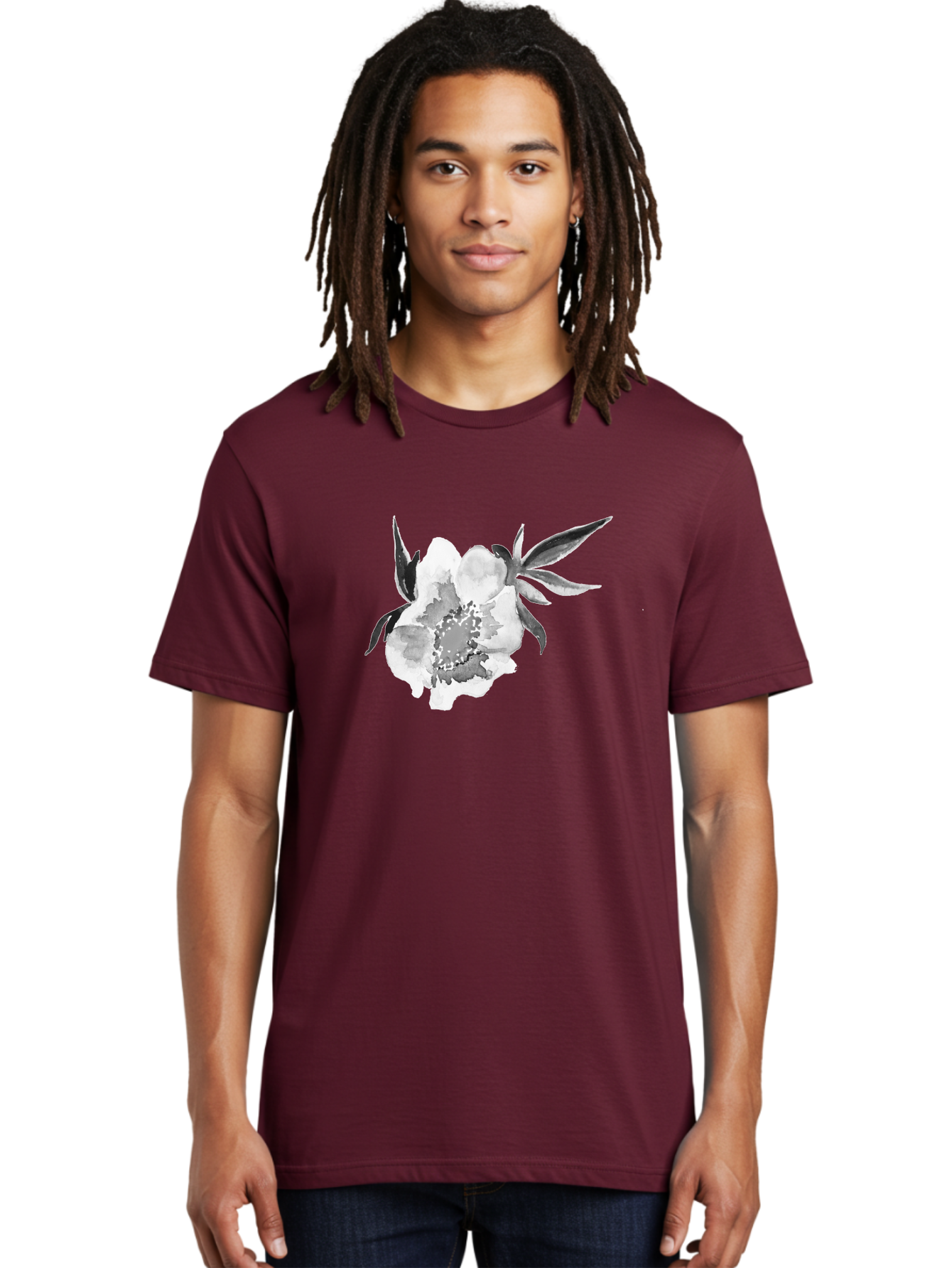 Peony-Flower Men'S Graphic Tee, 100% Cotton, Comfortable Casual Summer Wear, Machine Washable, Black And White Peony, Watercolor Painting, Flower Illustration, Artistic Design, Botanical Art, Grayscale Flowers, Delicate Petals, Floral Pattern Aac343