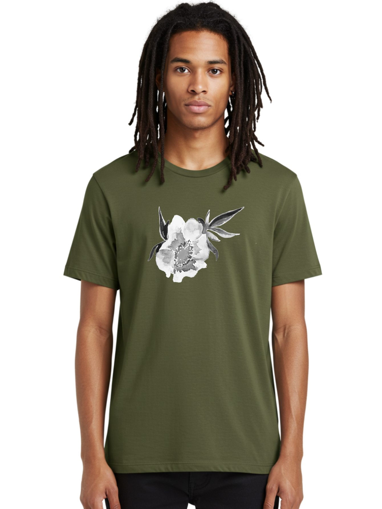 Peony-Flower Men'S Graphic Tee, 100% Cotton, Comfortable Casual Summer Wear, Machine Washable, Black And White Peony, Watercolor Painting, Flower Illustration, Artistic Design, Botanical Art, Grayscale Flowers, Delicate Petals, Floral Pattern Aac343