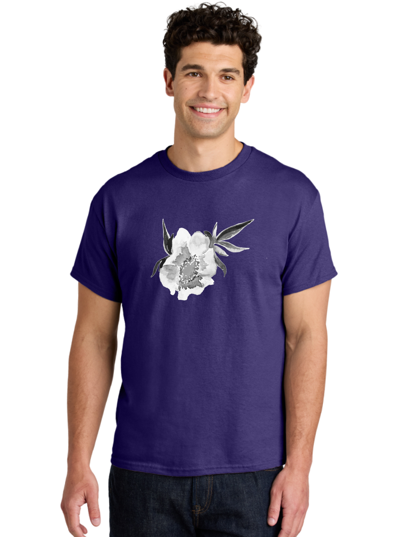 Peony-Flower Men'S Graphic Tee, 100% Cotton, Comfortable Casual Summer Wear, Machine Washable, Black And White Peony, Watercolor Painting, Flower Illustration, Artistic Design, Botanical Art, Grayscale Flowers, Delicate Petals, Floral Pattern Aac343