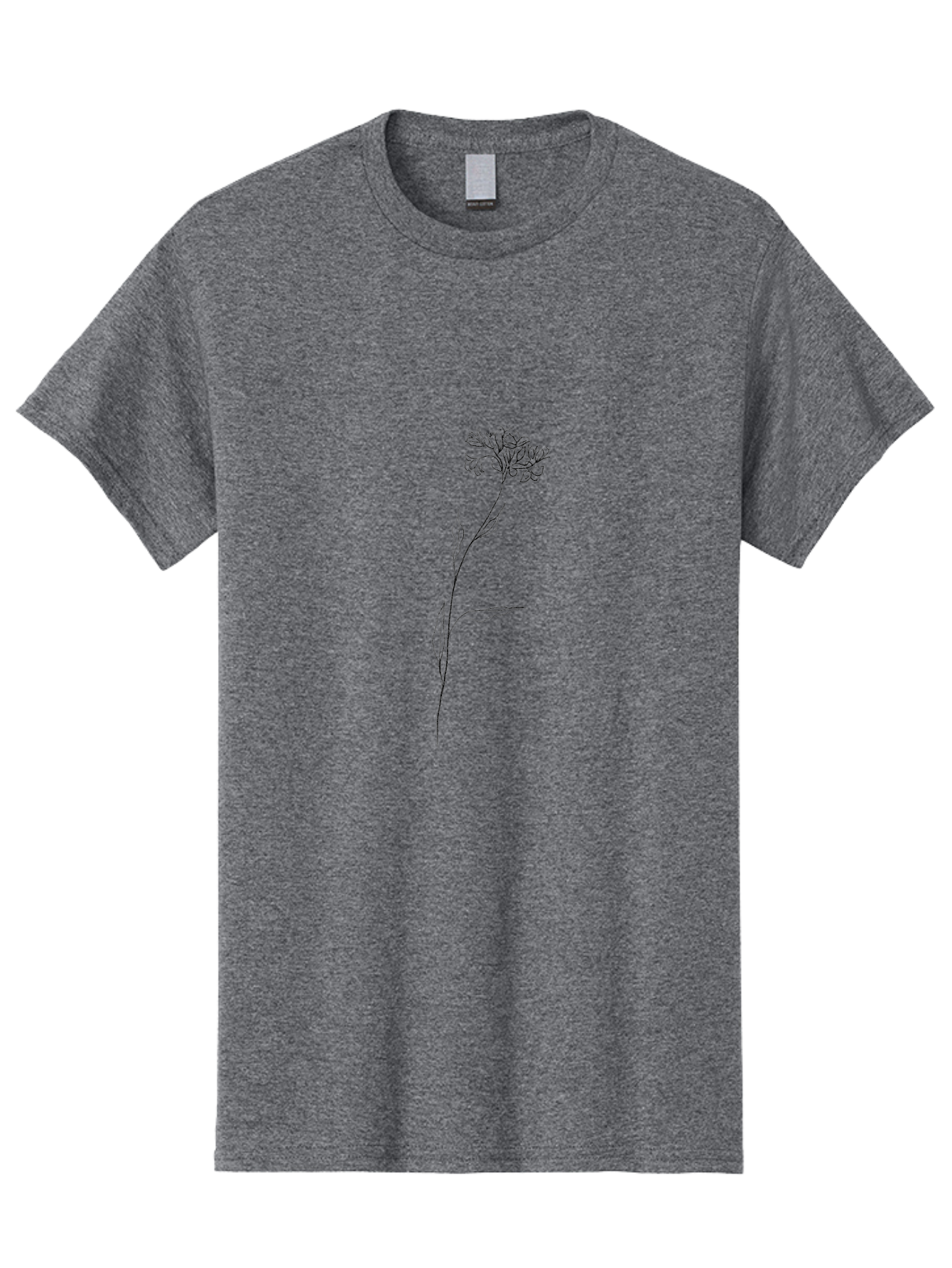 Single-Stem-Flower Men'S Graphic Tee, 100% Cotton, Comfortable Casual Summer Wear, Machine Washable, Simple Line Art, Minimalist Design, Wildflower Illustration, Delicate Flowers, Elegant Stem, Simple Leaves, Black Outline, Botanical Art Aac351