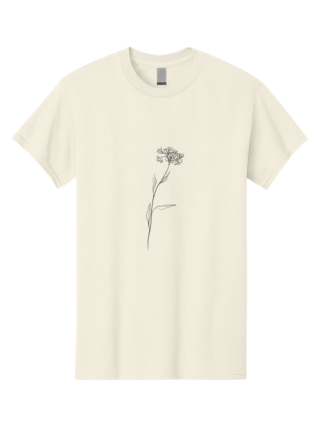 Single-Stem-Flower Men'S Graphic Tee, 100% Cotton, Comfortable Casual Summer Wear, Machine Washable, Simple Line Art, Minimalist Design, Wildflower Illustration, Delicate Flowers, Elegant Stem, Simple Leaves, Black Outline, Botanical Art Aac351