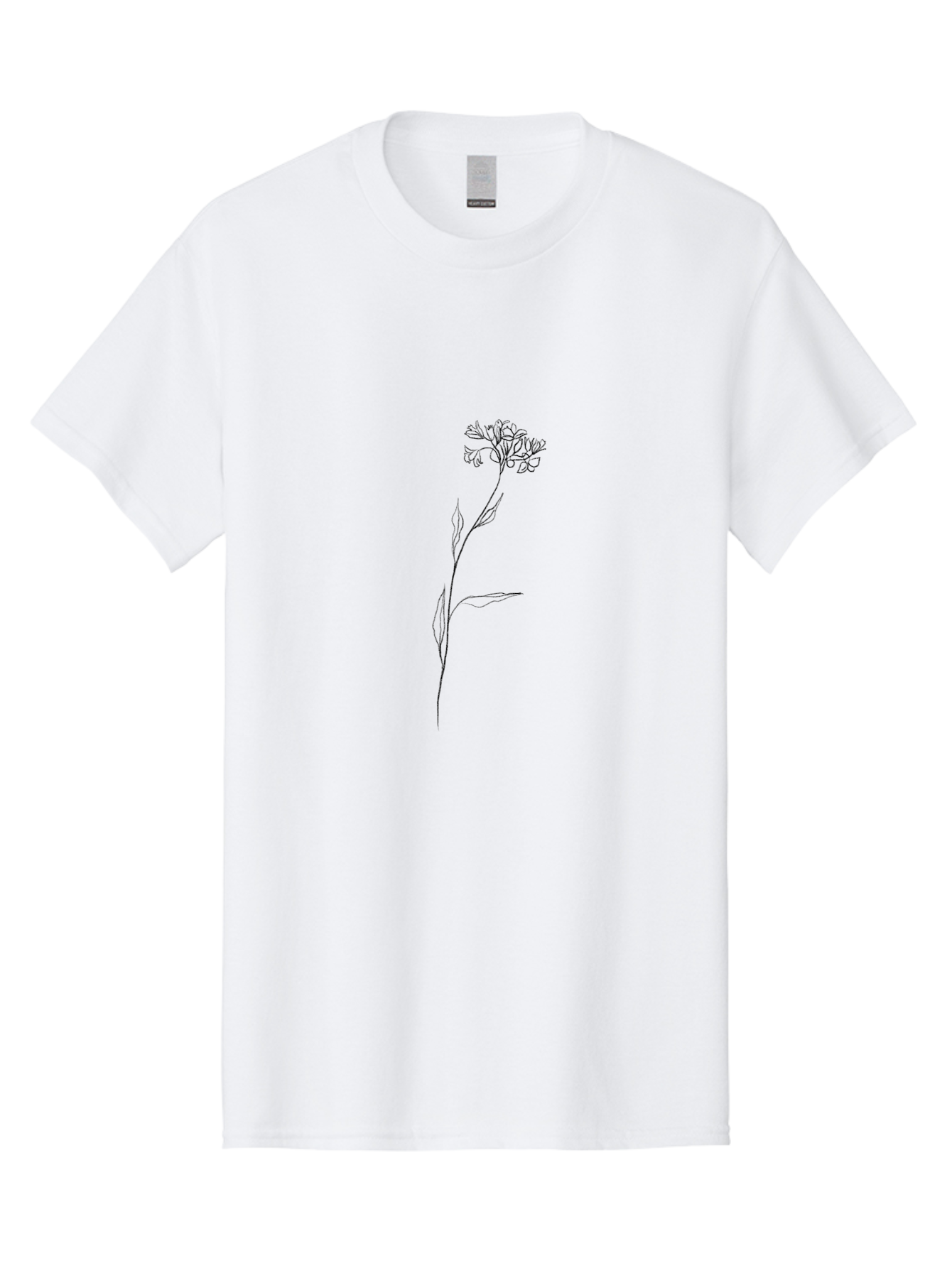 Single-Stem-Flower Men'S Graphic Tee, 100% Cotton, Comfortable Casual Summer Wear, Machine Washable, Simple Line Art, Minimalist Design, Wildflower Illustration, Delicate Flowers, Elegant Stem, Simple Leaves, Black Outline, Botanical Art Aac351