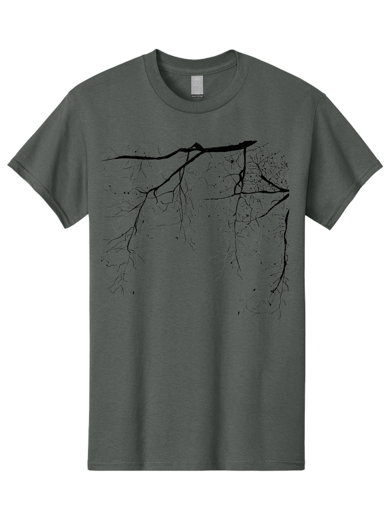 Tree-Branches Men'S Graphic Tee, 100% Cotton, Comfortable Casual Summer Wear, Machine Washable, Bare Tree Branches, Black Silhouettes, Intricate Patterns, Winter Scenery, Seasonal Change, Natural Beauty, Artistic Design Aac354