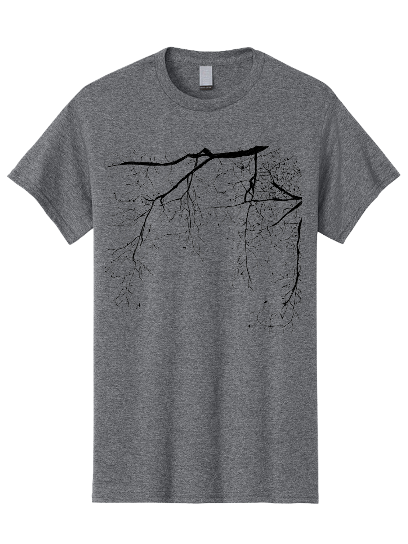 Tree-Branches Men'S Graphic Tee, 100% Cotton, Comfortable Casual Summer Wear, Machine Washable, Bare Tree Branches, Black Silhouettes, Intricate Patterns, Winter Scenery, Seasonal Change, Natural Beauty, Artistic Design Aac354
