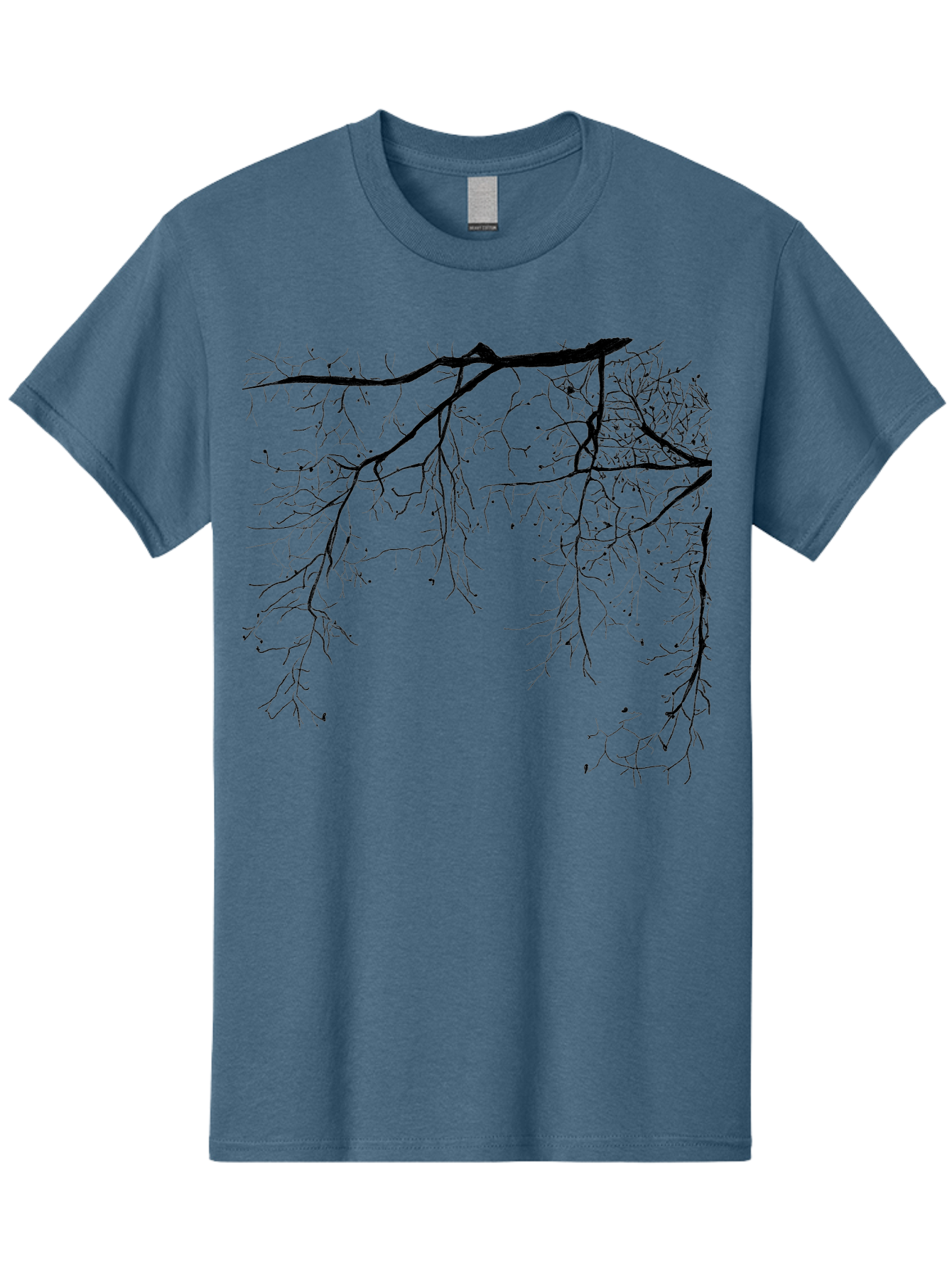 Tree-Branches Men'S Graphic Tee, 100% Cotton, Comfortable Casual Summer Wear, Machine Washable, Bare Tree Branches, Black Silhouettes, Intricate Patterns, Winter Scenery, Seasonal Change, Natural Beauty, Artistic Design Aac354