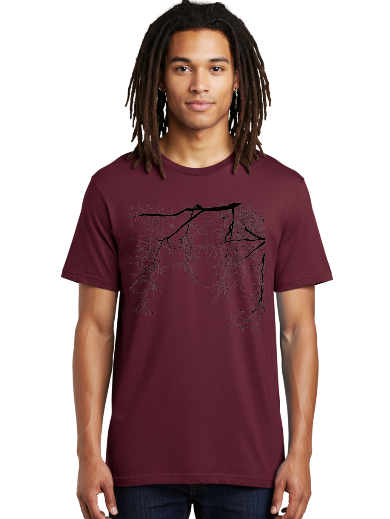 Tree-Branches Men'S Graphic Tee, 100% Cotton, Comfortable Casual Summer Wear, Machine Washable, Bare Tree Branches, Black Silhouettes, Intricate Patterns, Winter Scenery, Seasonal Change, Natural Beauty, Artistic Design Aac354