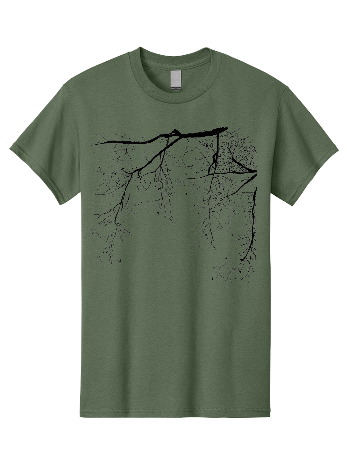 Tree-Branches Men'S Graphic Tee, 100% Cotton, Comfortable Casual Summer Wear, Machine Washable, Bare Tree Branches, Black Silhouettes, Intricate Patterns, Winter Scenery, Seasonal Change, Natural Beauty, Artistic Design Aac354