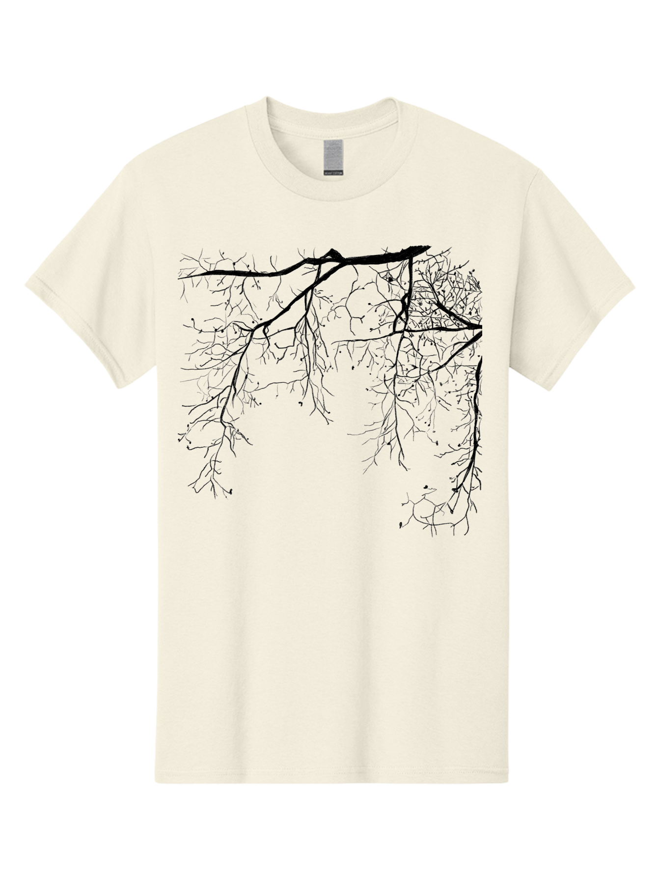 Tree-Branches Men'S Graphic Tee, 100% Cotton, Comfortable Casual Summer Wear, Machine Washable, Bare Tree Branches, Black Silhouettes, Intricate Patterns, Winter Scenery, Seasonal Change, Natural Beauty, Artistic Design Aac354