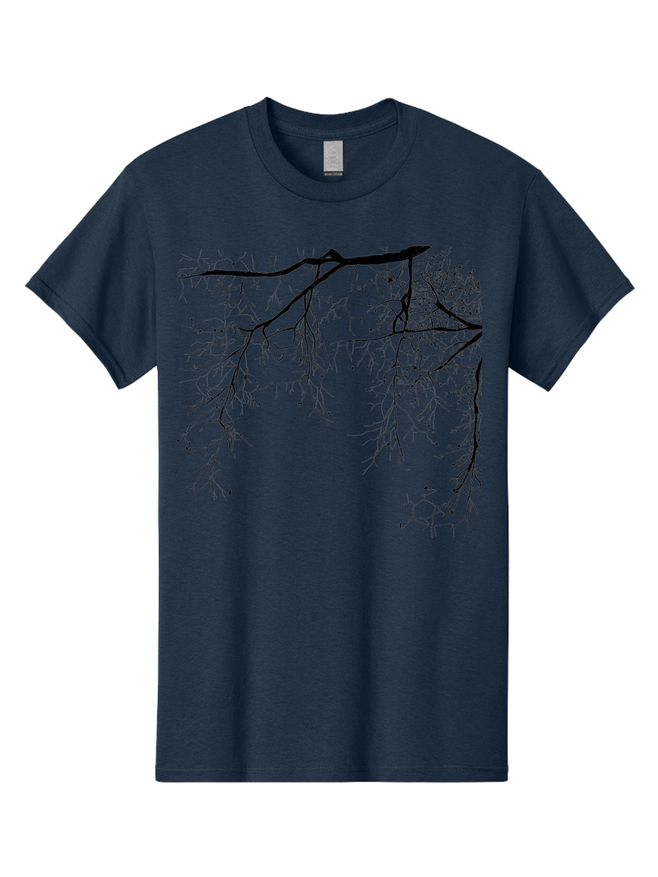 Tree-Branches Men'S Graphic Tee, 100% Cotton, Comfortable Casual Summer Wear, Machine Washable, Bare Tree Branches, Black Silhouettes, Intricate Patterns, Winter Scenery, Seasonal Change, Natural Beauty, Artistic Design Aac354