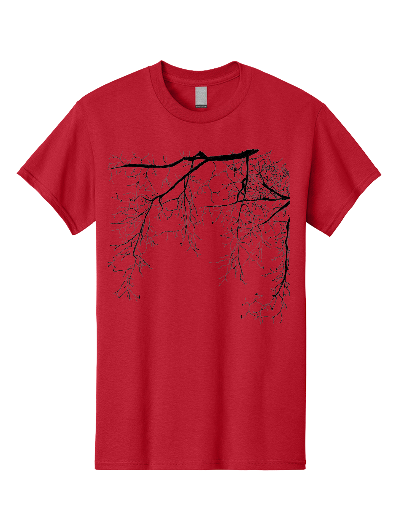 Tree-Branches Men'S Graphic Tee, 100% Cotton, Comfortable Casual Summer Wear, Machine Washable, Bare Tree Branches, Black Silhouettes, Intricate Patterns, Winter Scenery, Seasonal Change, Natural Beauty, Artistic Design Aac354