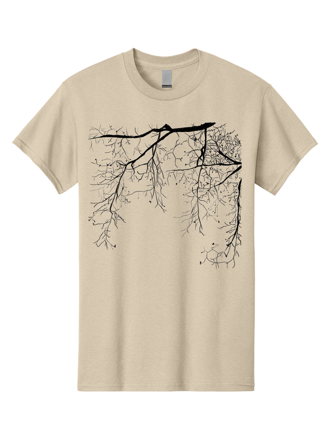 Tree-Branches Men'S Graphic Tee, 100% Cotton, Comfortable Casual Summer Wear, Machine Washable, Bare Tree Branches, Black Silhouettes, Intricate Patterns, Winter Scenery, Seasonal Change, Natural Beauty, Artistic Design Aac354