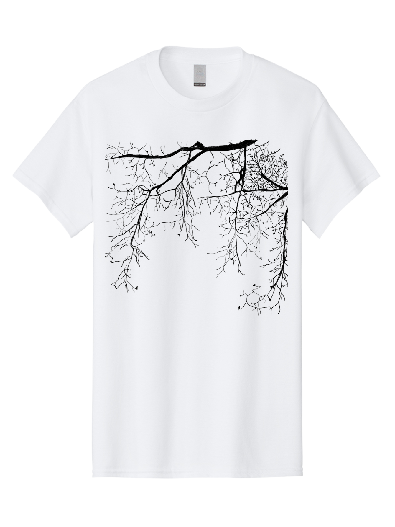 Tree-Branches Men'S Graphic Tee, 100% Cotton, Comfortable Casual Summer Wear, Machine Washable, Bare Tree Branches, Black Silhouettes, Intricate Patterns, Winter Scenery, Seasonal Change, Natural Beauty, Artistic Design Aac354