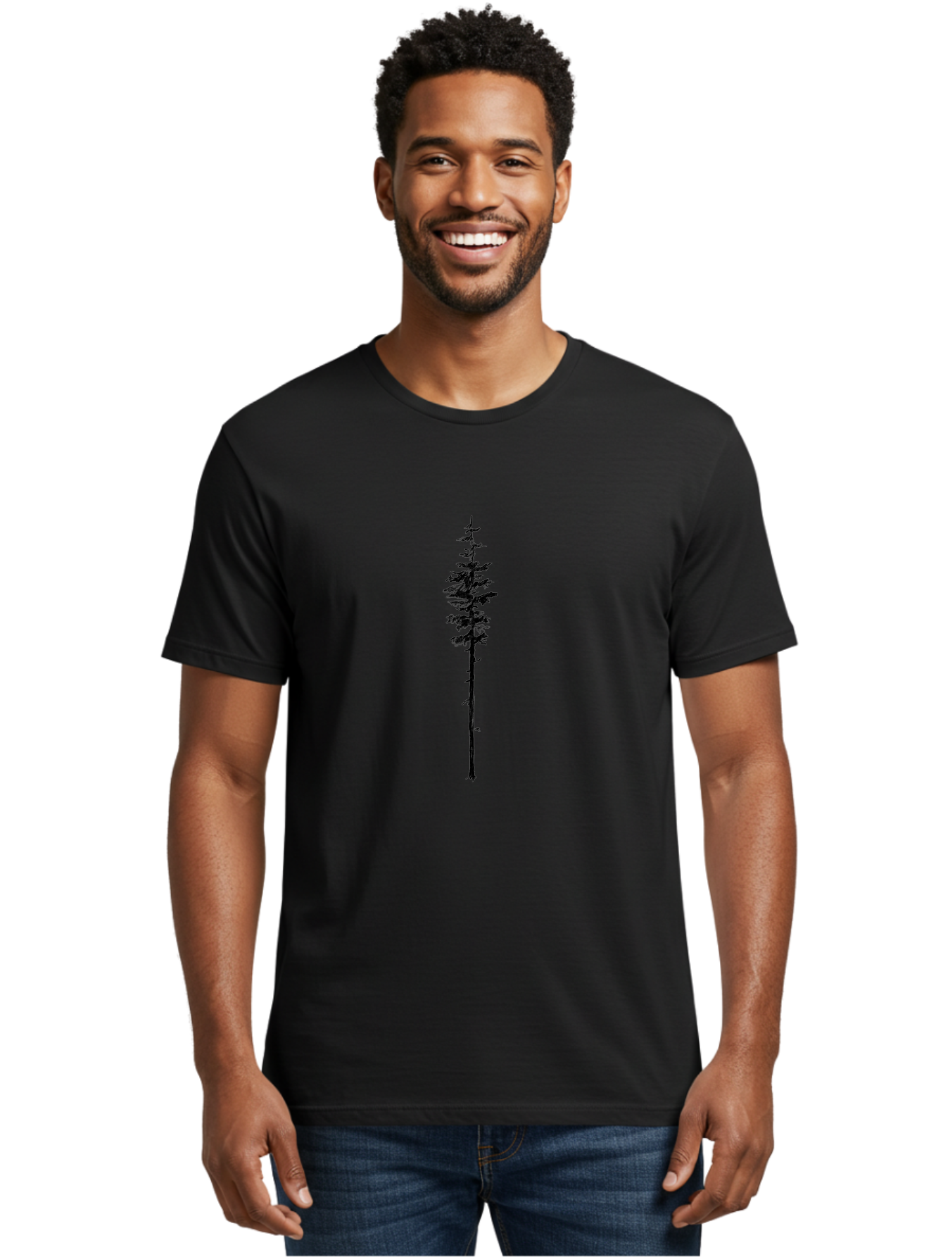 Tree-Silhouette Men'S Graphic Tee, 100% Cotton, Comfortable Casual Summer Wear, Machine Washable, Simple Tree Silhouette, Minimalist Design, Tree Branches, Leafy Top, Slender Trunk, Graphic Element, Natural Shape, Isolated Shape Aac355