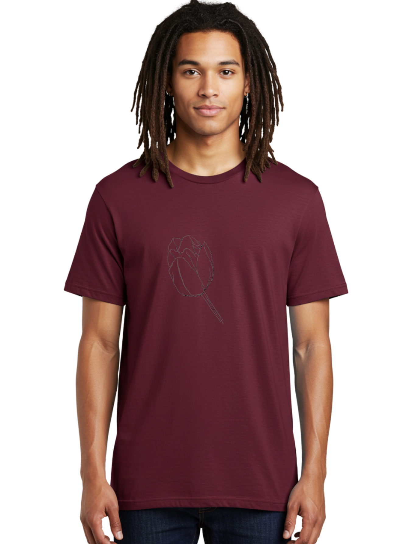 Tulip-Sketch Men'S Graphic Tee, 100% Cotton, Comfortable Casual Summer Wear, Machine Washable, Simple Line Art, Tulip Illustration, Minimalist Design, Floral Sketch, Elegant Outline, Spring Flower Aac356